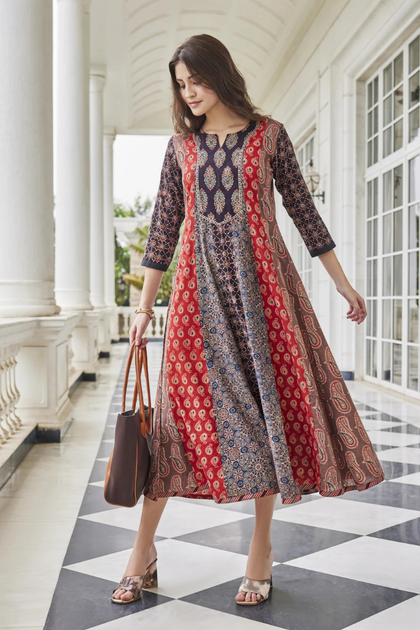 Buy Ajrakh Printed Work Wear Dresses Online for Women | Vishnu