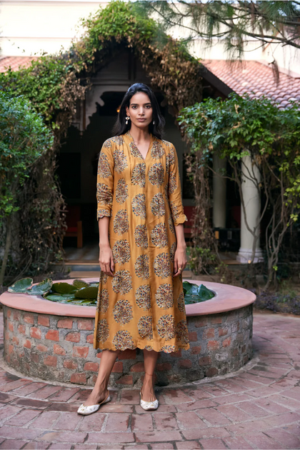 Pure Cotton Ethnic Motifs Printed A-Line Kalamkari Ethnic Dresses