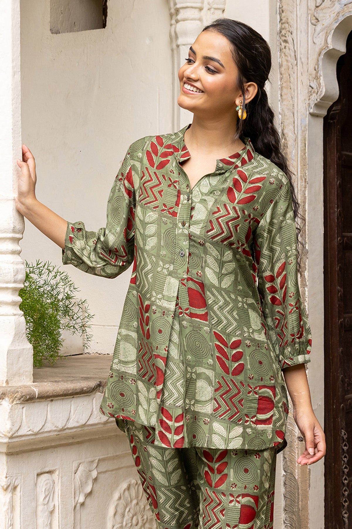 Green Hand Block Print Top in Soft & Flowy Muslin Fabric