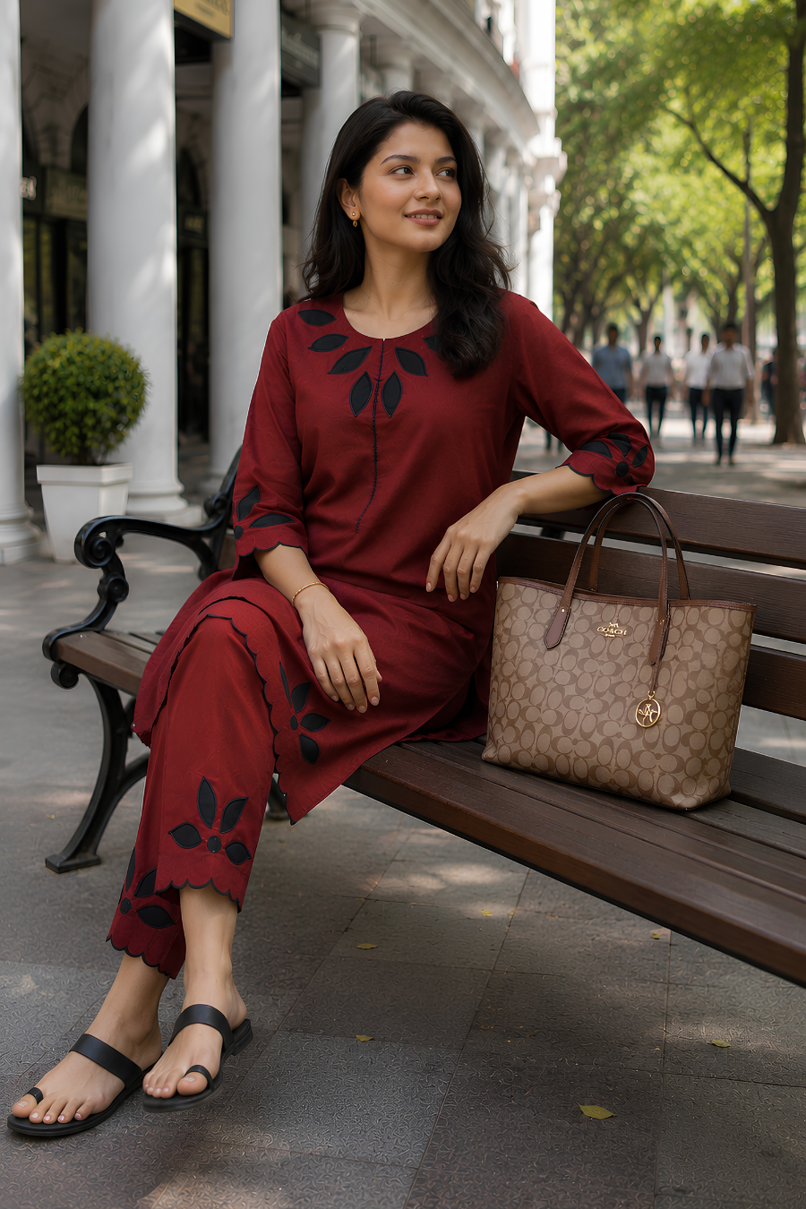 Maroon Cotton Poplin Patchwork Kurta Pant Co-Ord Set