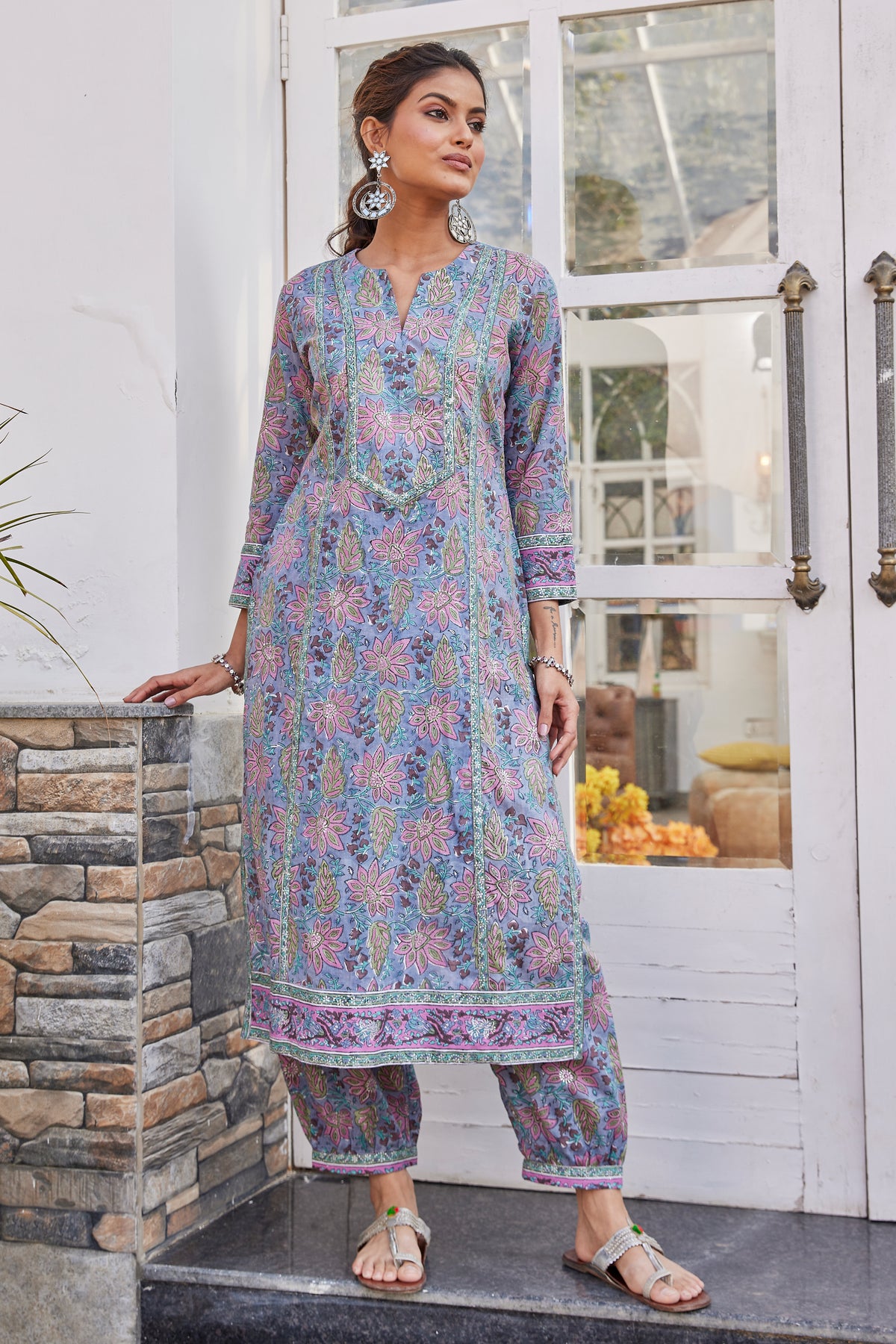 Shop Hand Block Print Afghani Style Long Kurta