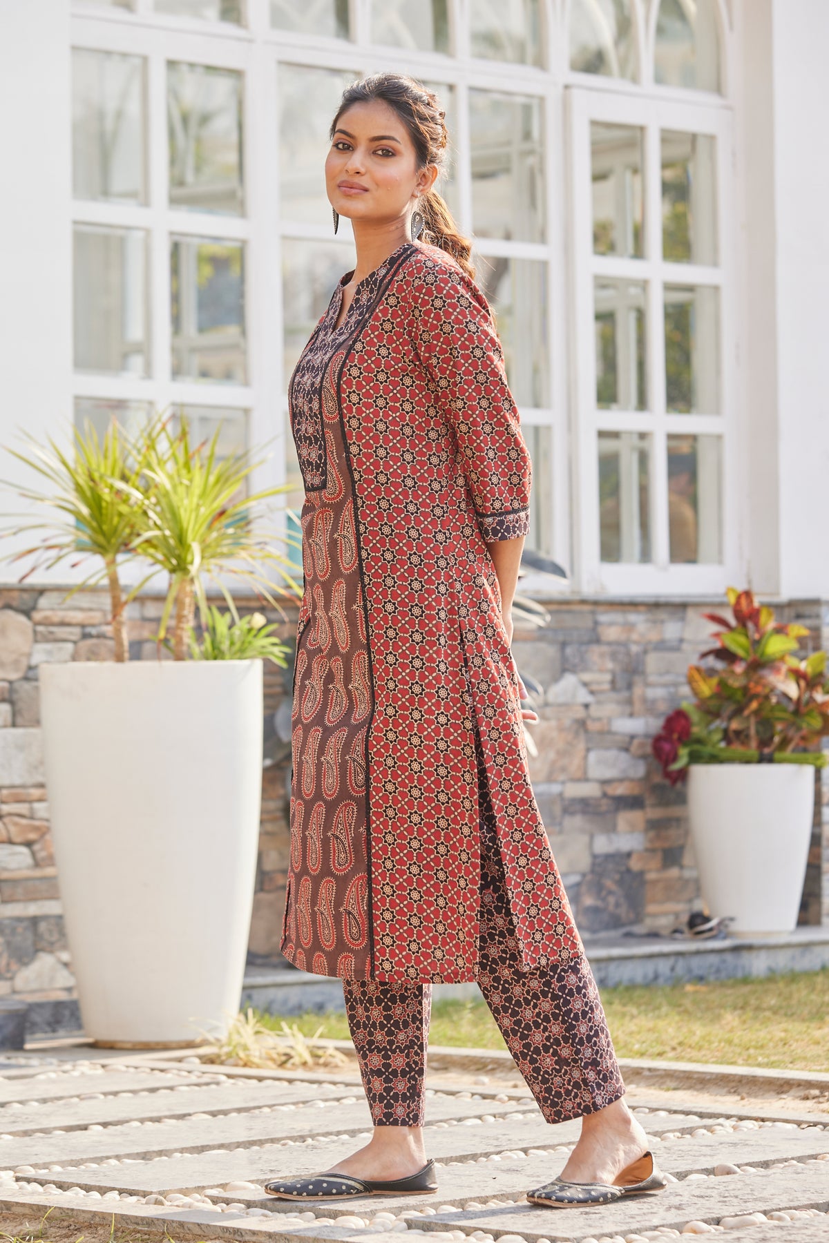 Ajrakh Hand Block Print Kurta with side pockets