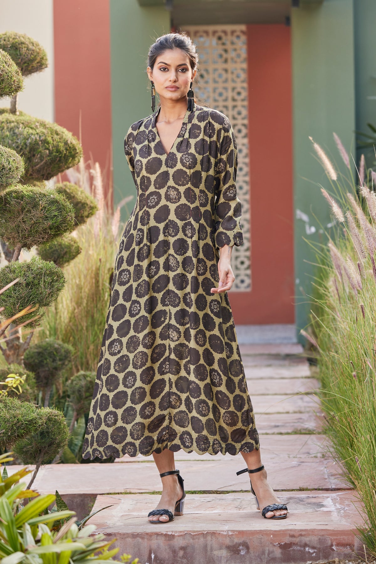Signature Cut Hand Block Print Dart Dress