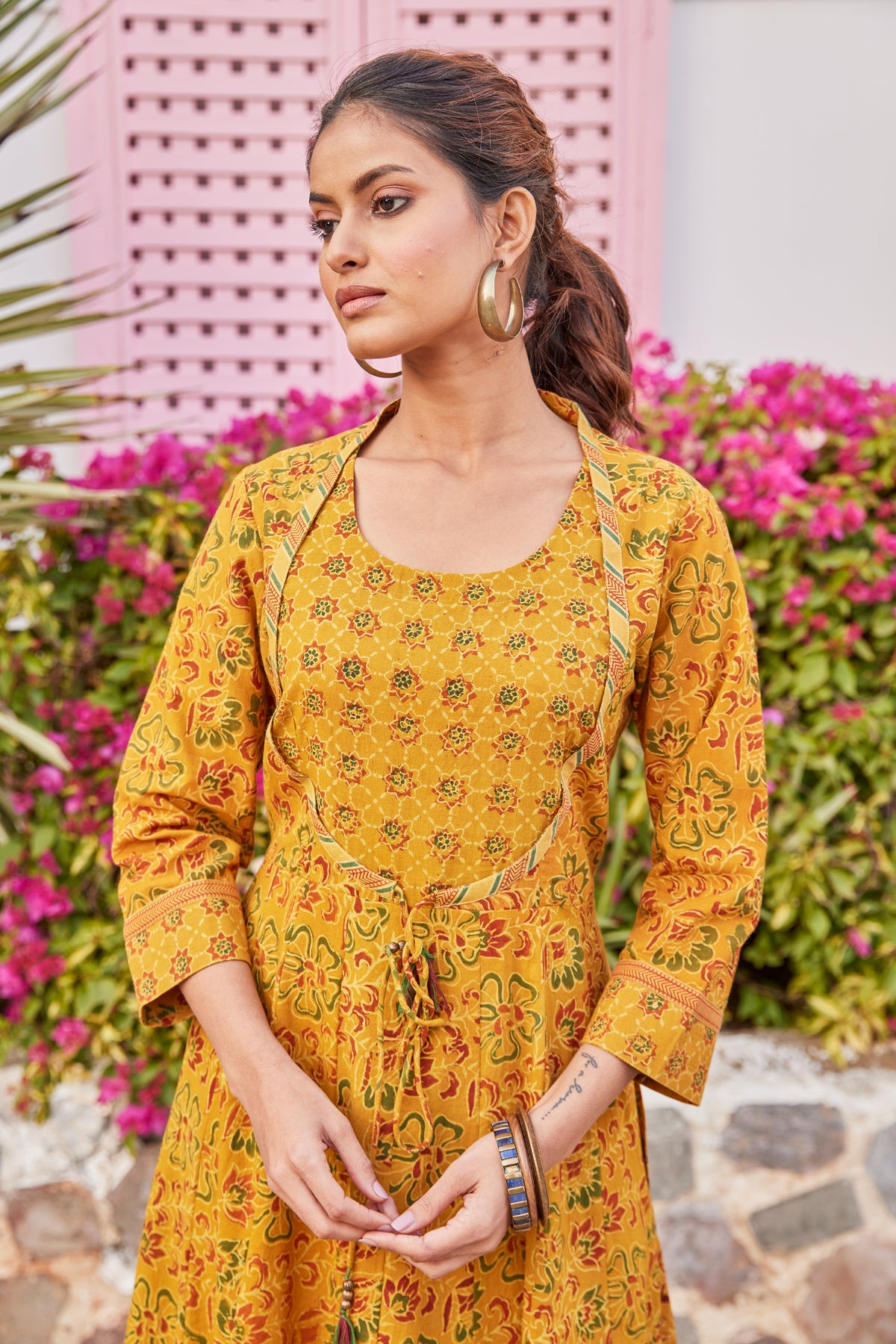 Mustard Ajrakh Print Maxi Anarkali