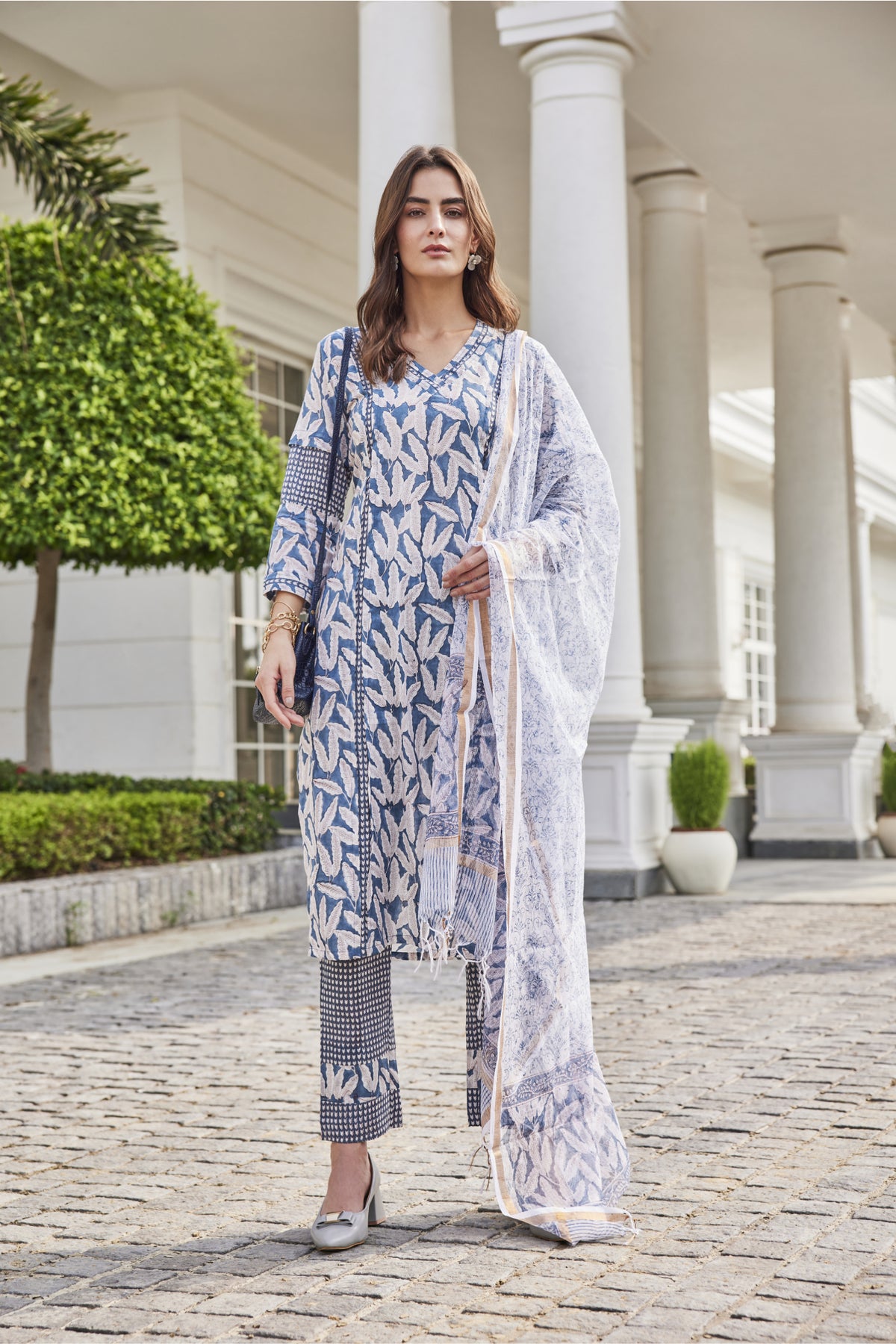 Hand-Blocked Cotton Mul Long Kurta