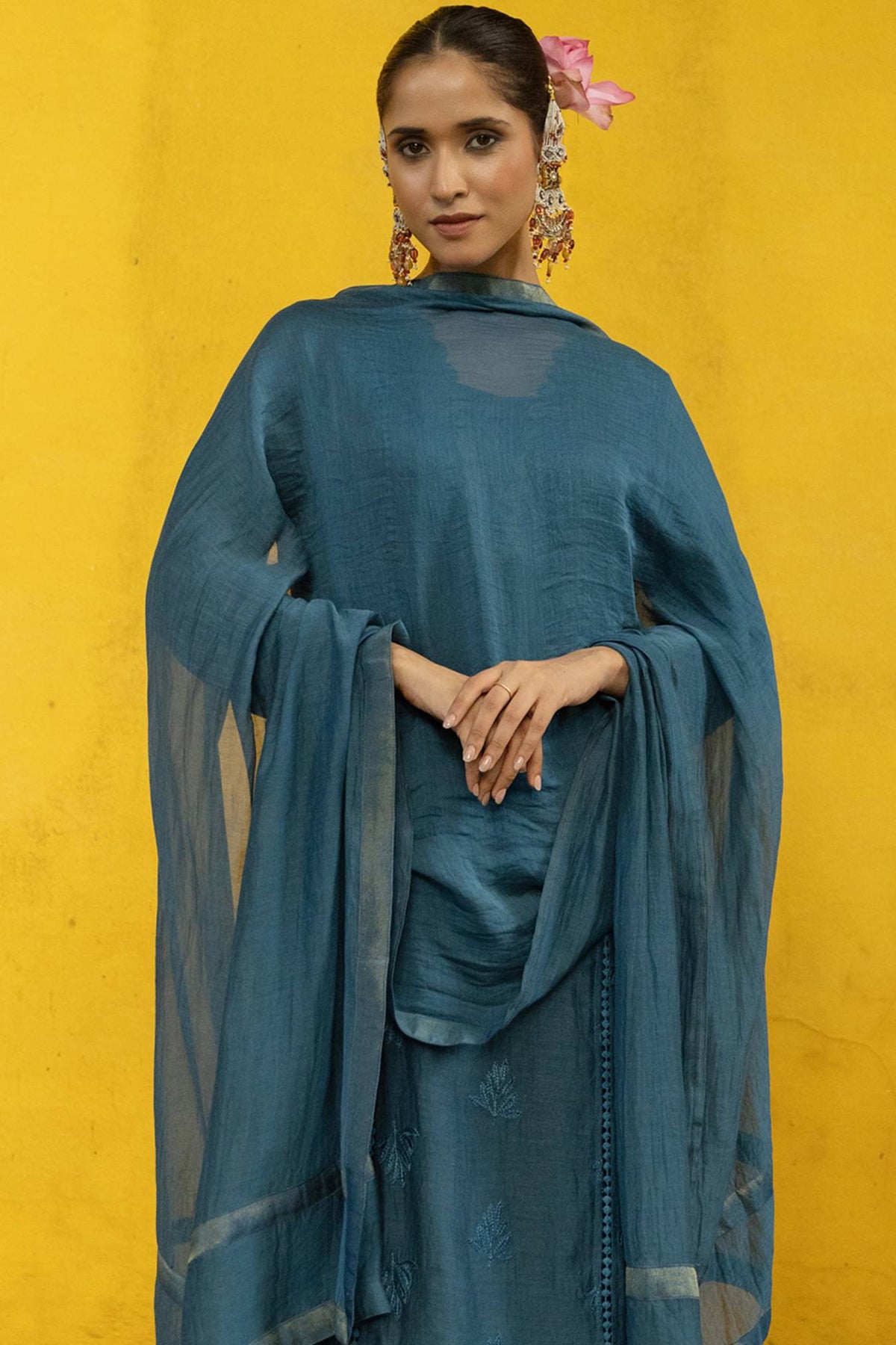 Soft Chanderi Embroidered Suit with scalloped Neck