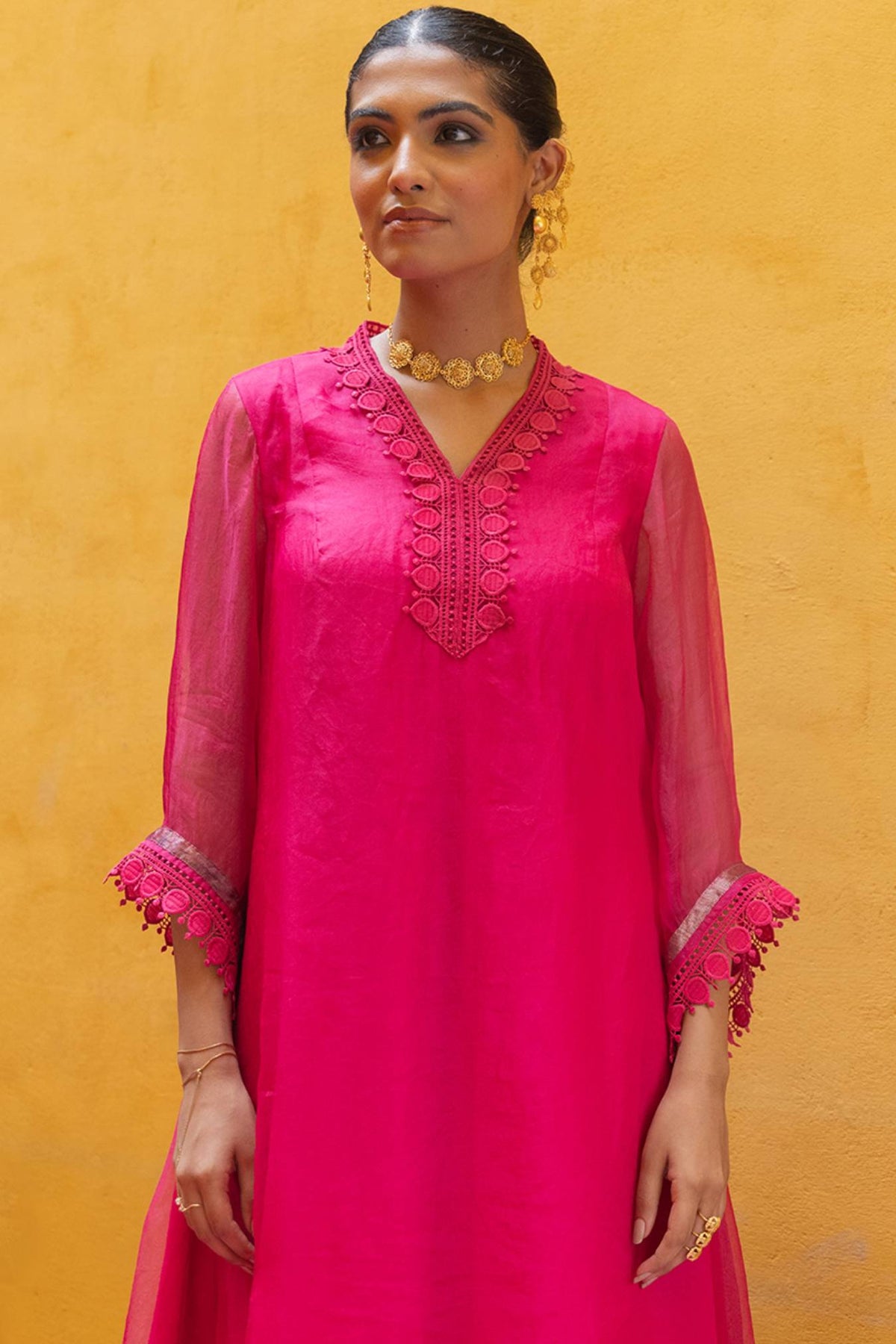Pink Organza Suit Set with matching dupatta and pant for women