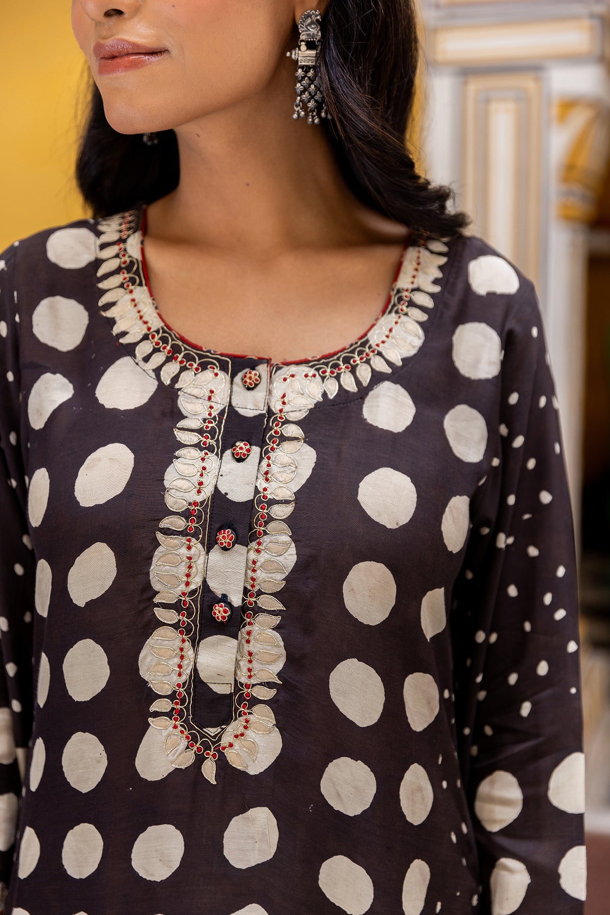 Bagru blok print black and white kurta for women