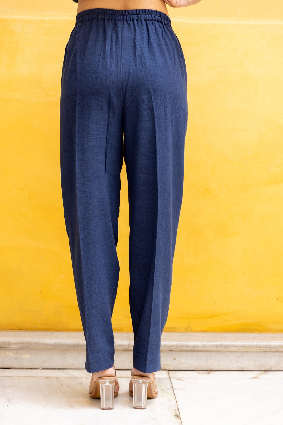 Solid Blue Slub Cotton Classic Pants
