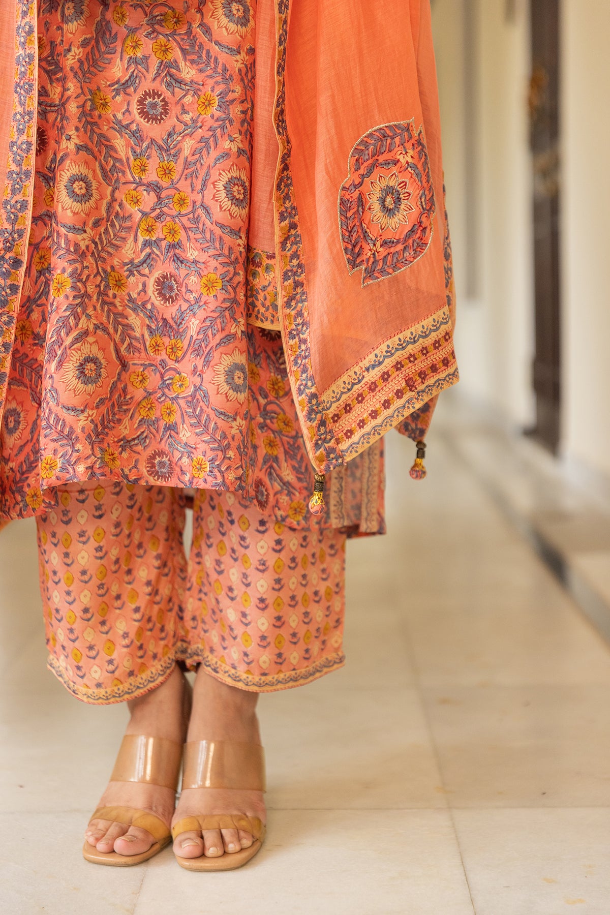 printed suit with mul chanderi print dupatta