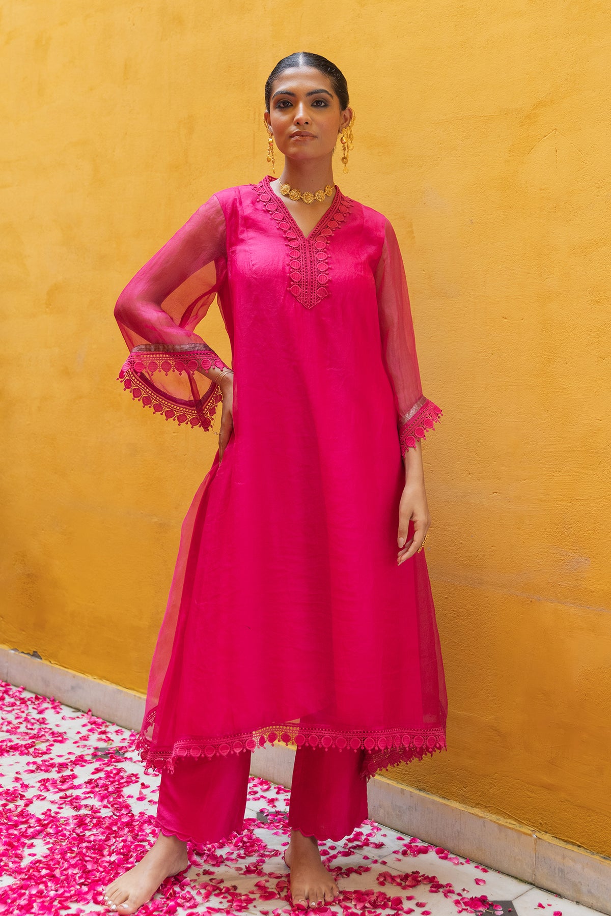 Pink Organza Suit Set with chanderi pant