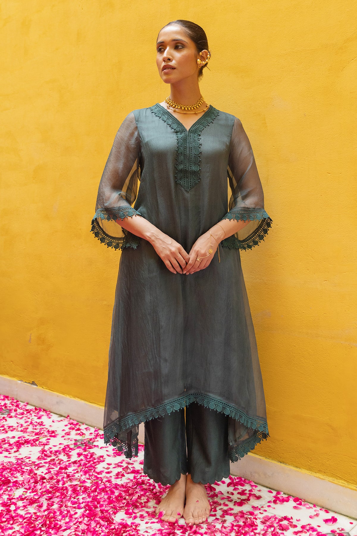 green organza soft cotton suit