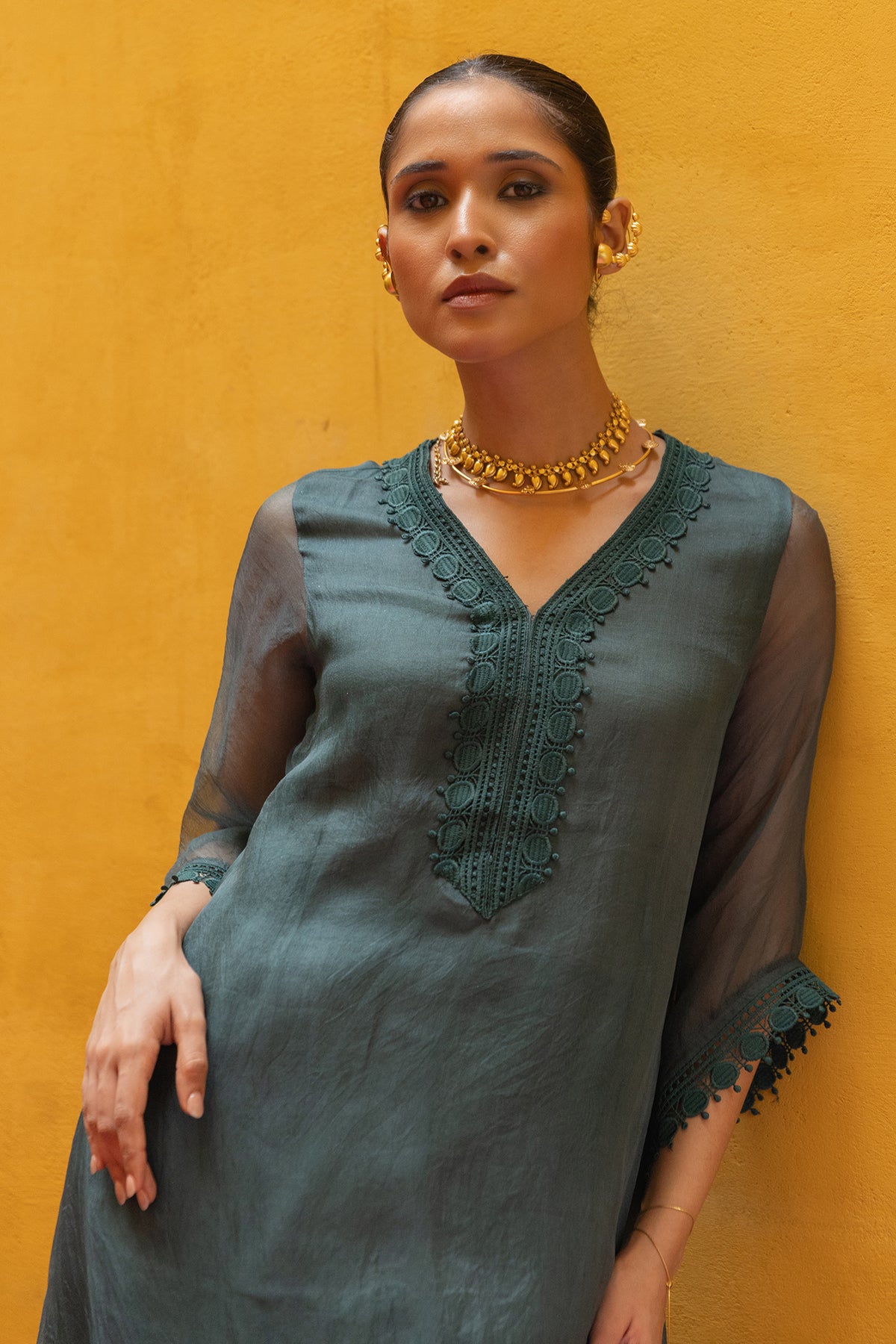 pure organza green suit set