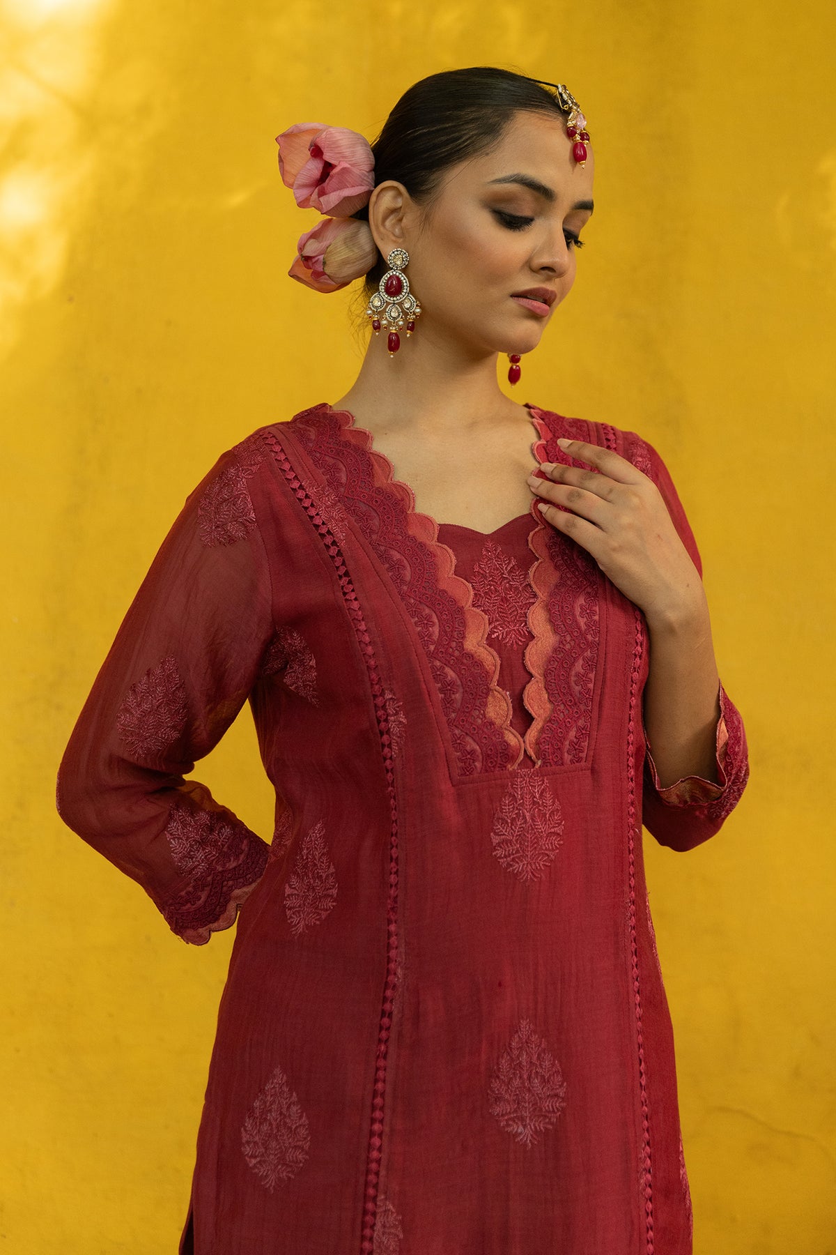 Mul Chanderi lining Suit Set with glitter border Dupatta