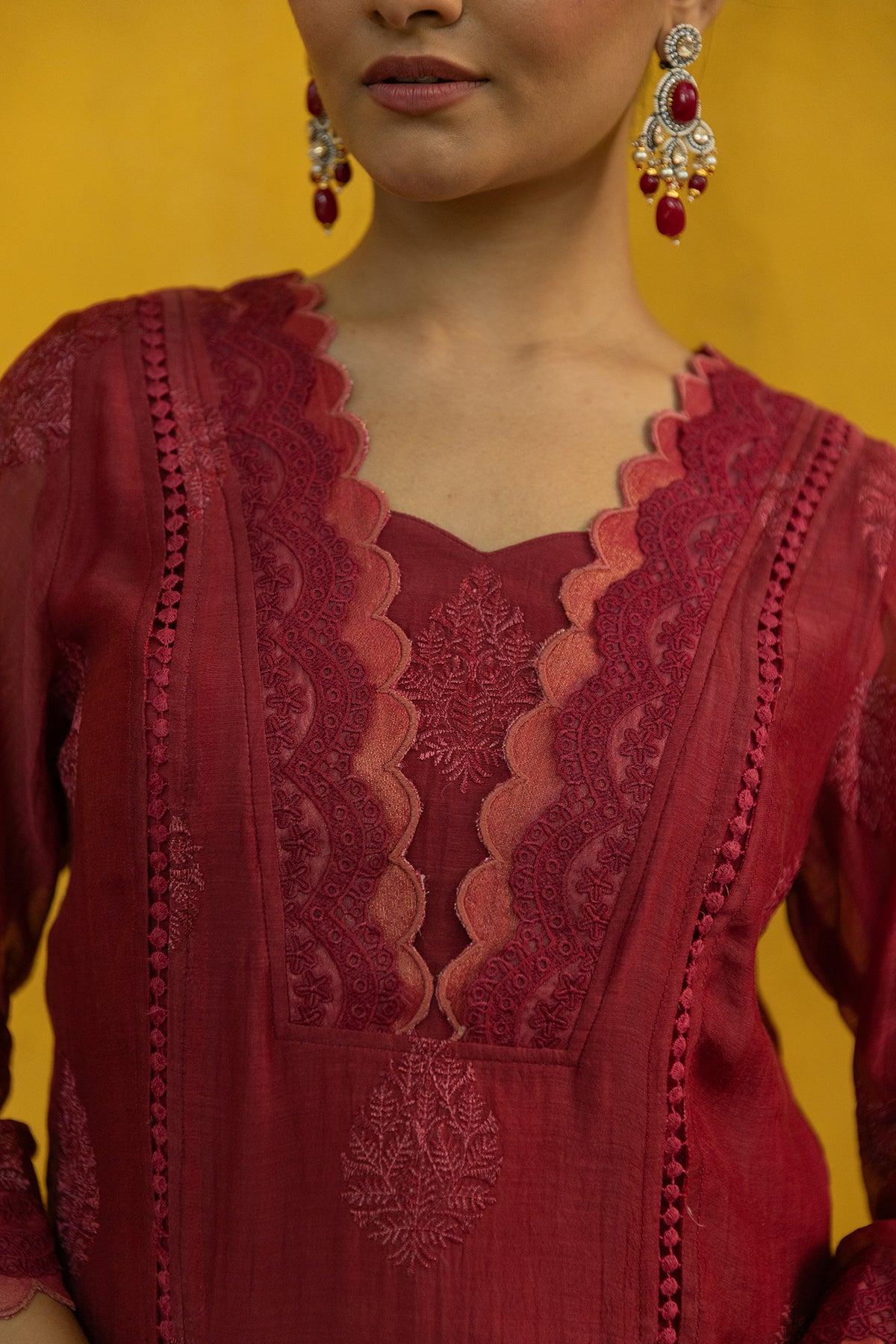 mul chanderi suit set with pocket