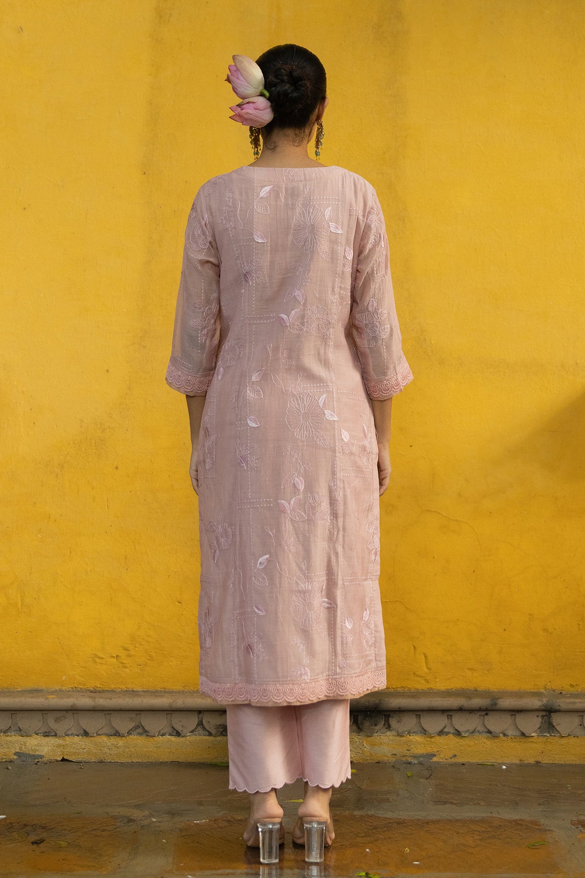 Soft Chanderi Embroidered Suit with Glittery Neck
