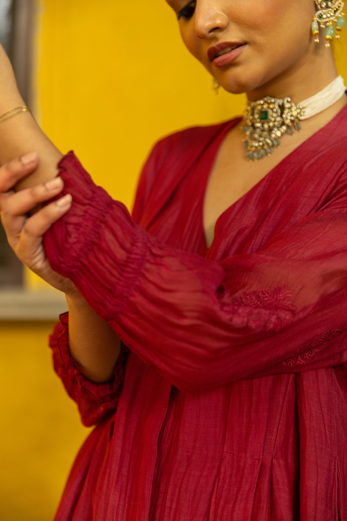 chanderi dart suit set with matching pant and dupatta
