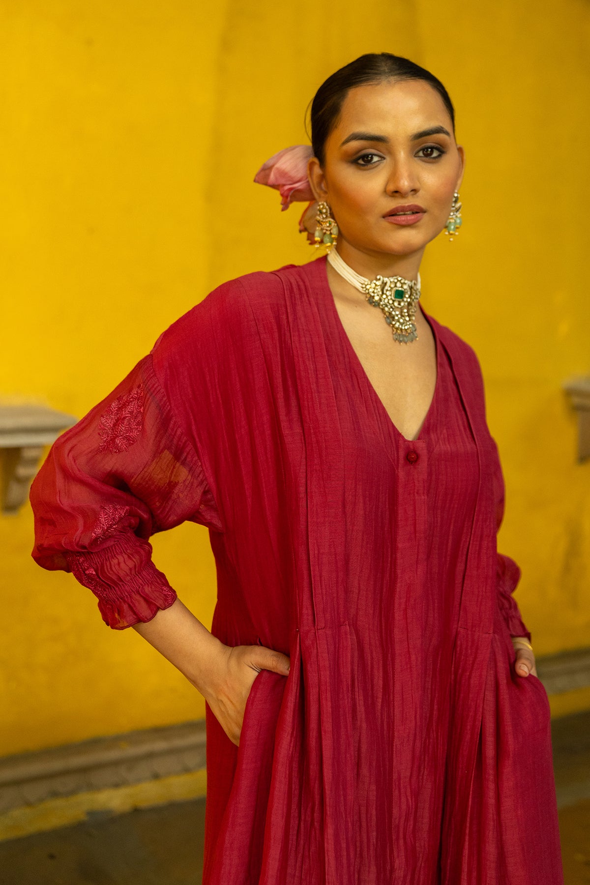 chanderi suit set with pant and dupatta