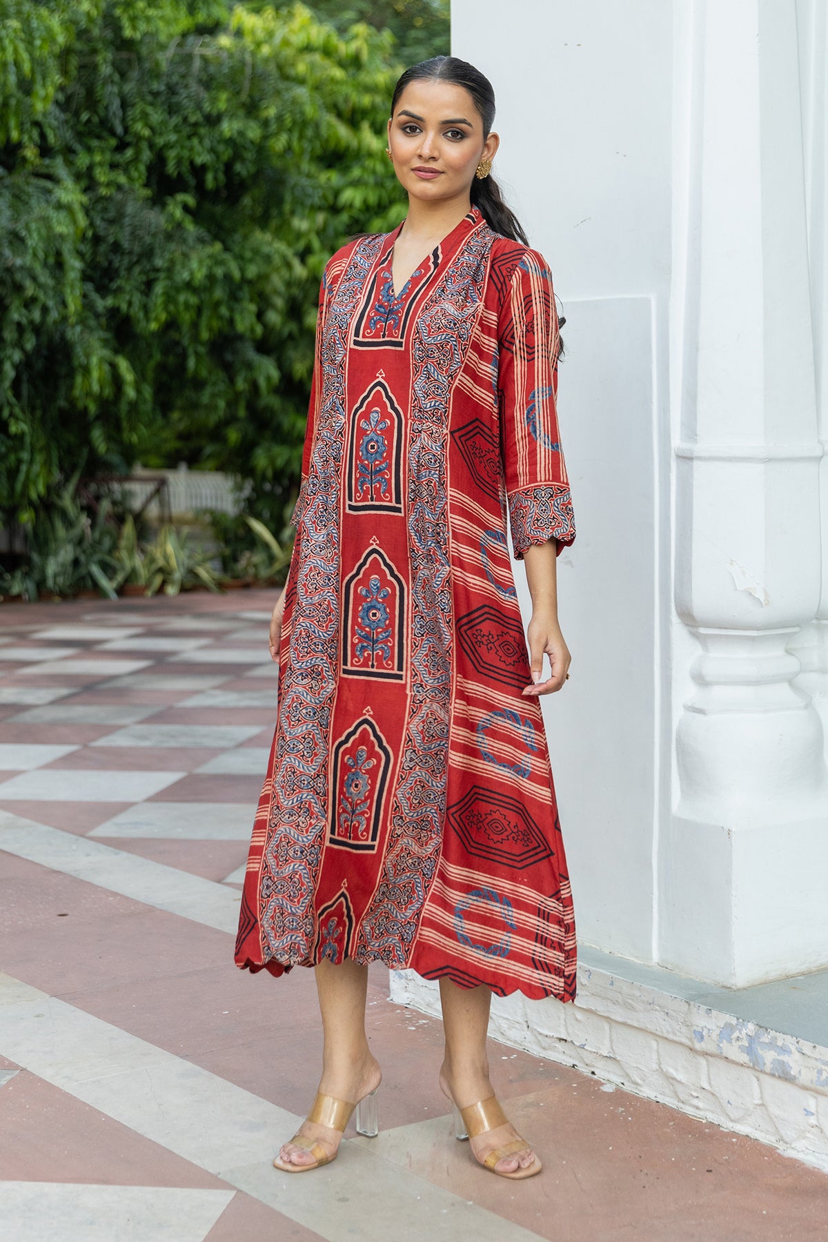 Muslin Ajrakh Print Signature Dart Dress
