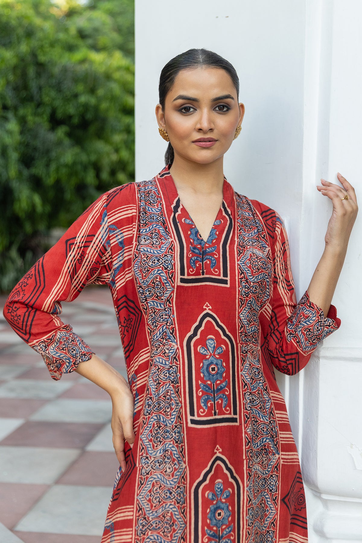 Muslin Ajrakh Print Signature Dart Dress