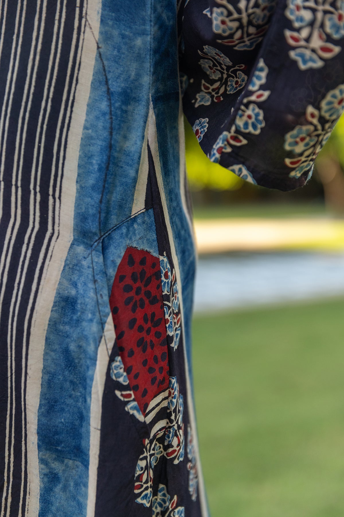 Muslin A-Line Dress with Ajrakh Print and Scalloped Details