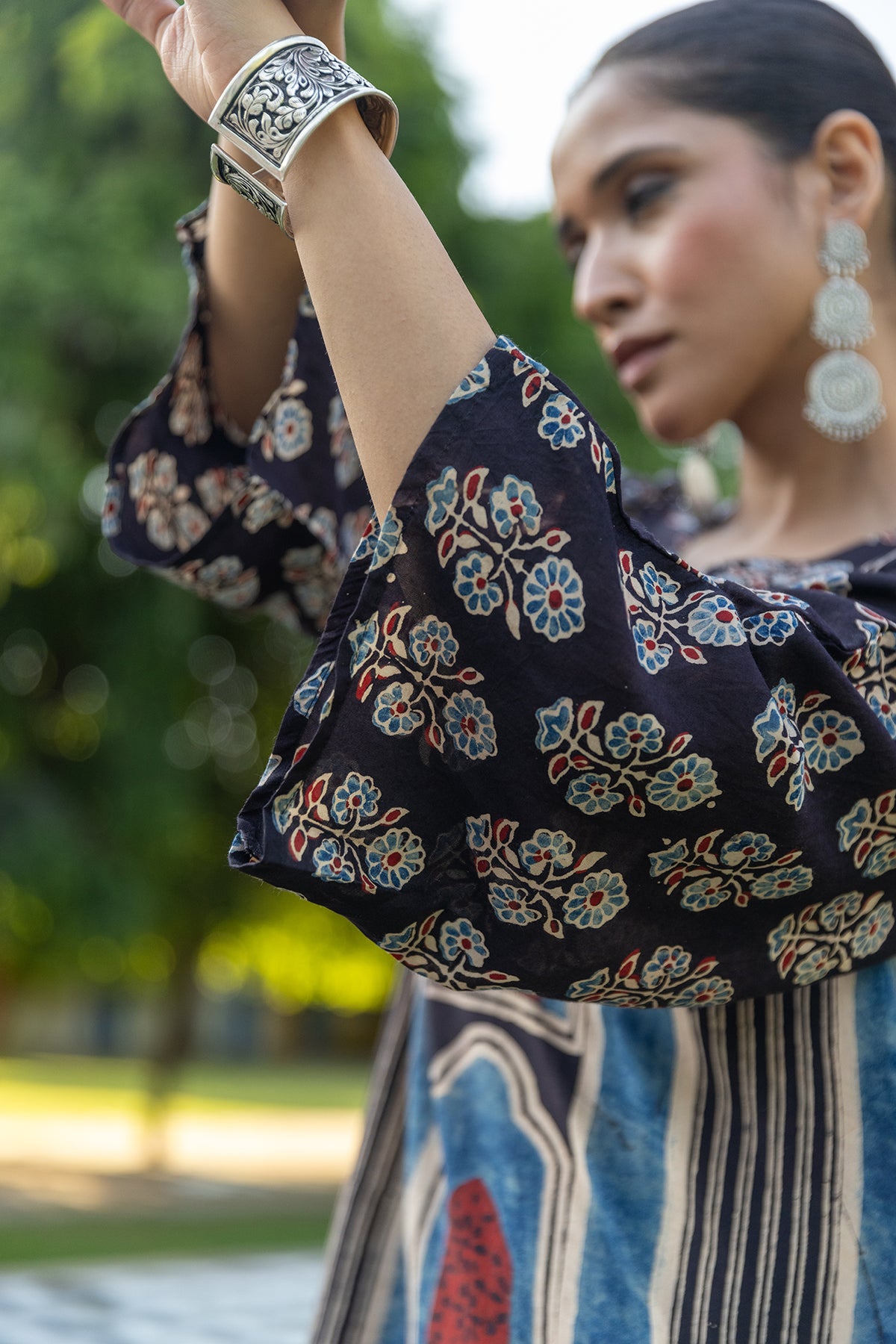 Muslin A-Line Dress with Ajrakh Print and Scalloped Details