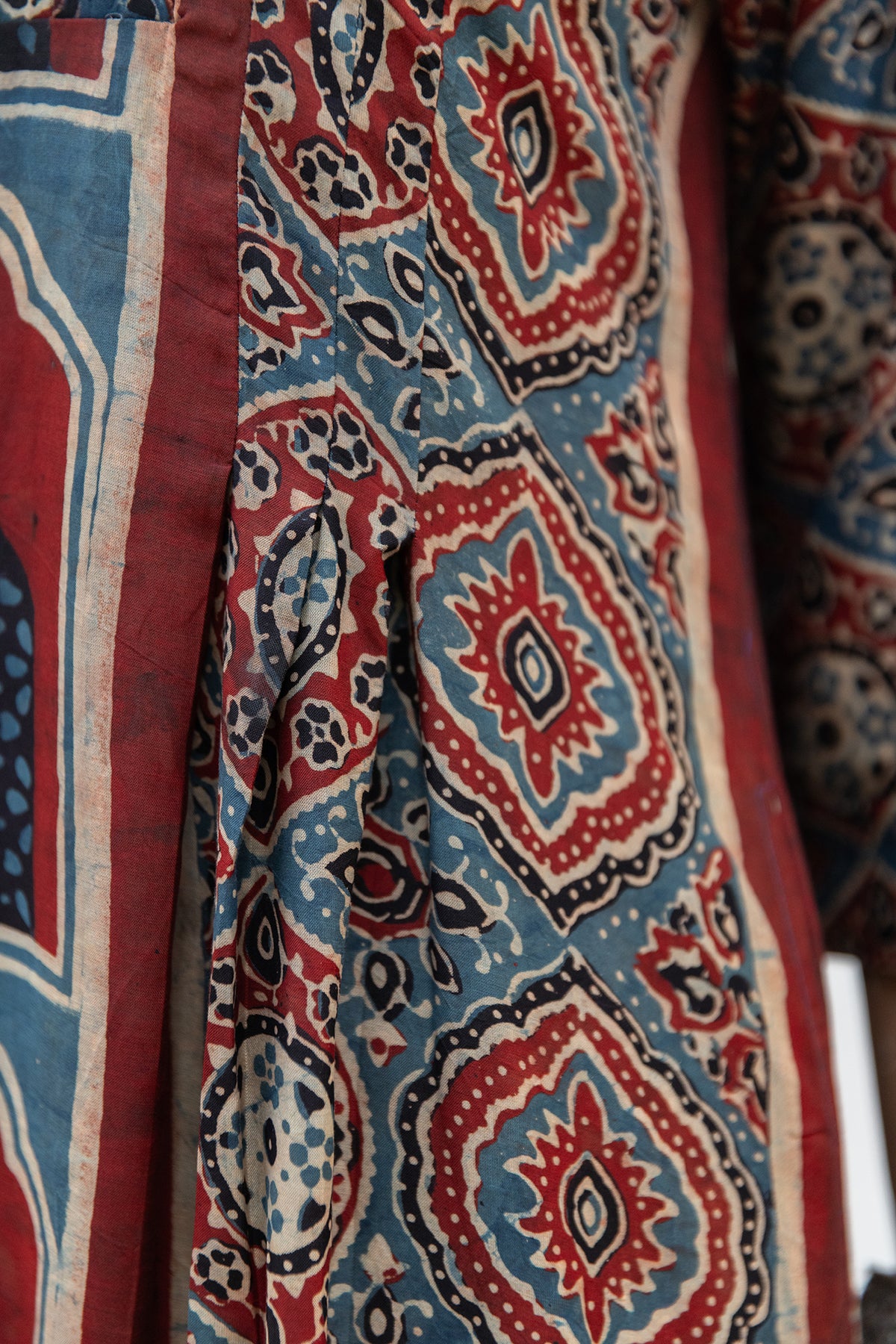 Soft Muslin A-Line Dress with Ajrakh Placement Print and Pockets