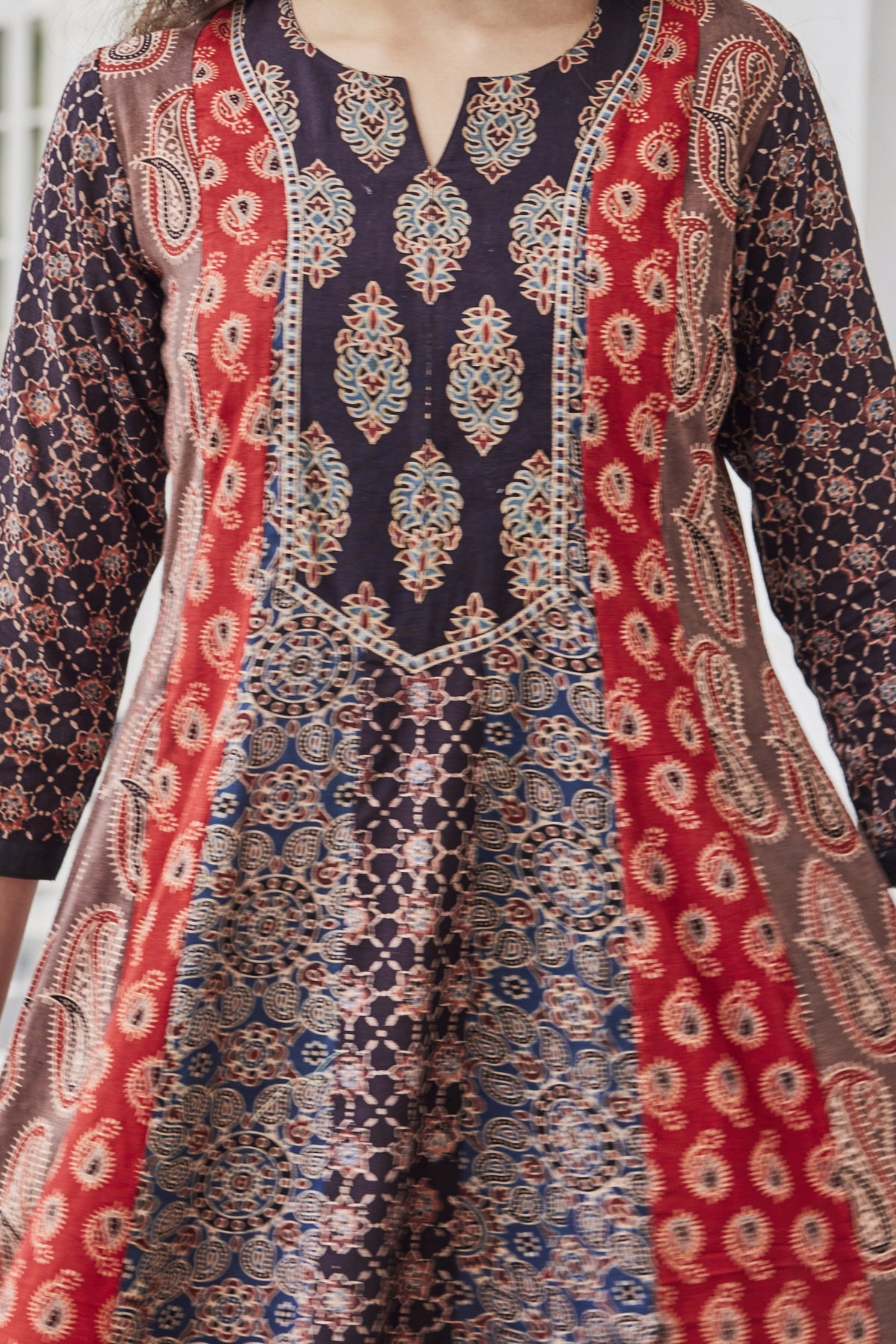 Signature Cut A-line Hand-Block Ajrakh Dress