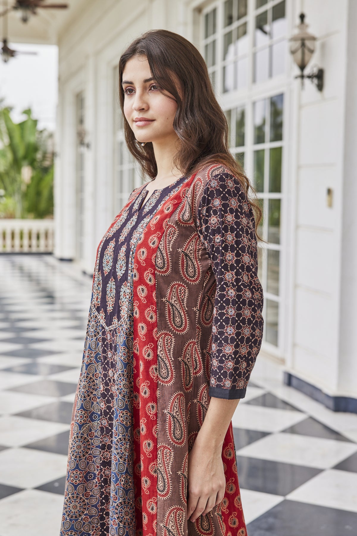 Signature Cut A-line Hand-Block Ajrakh Dress