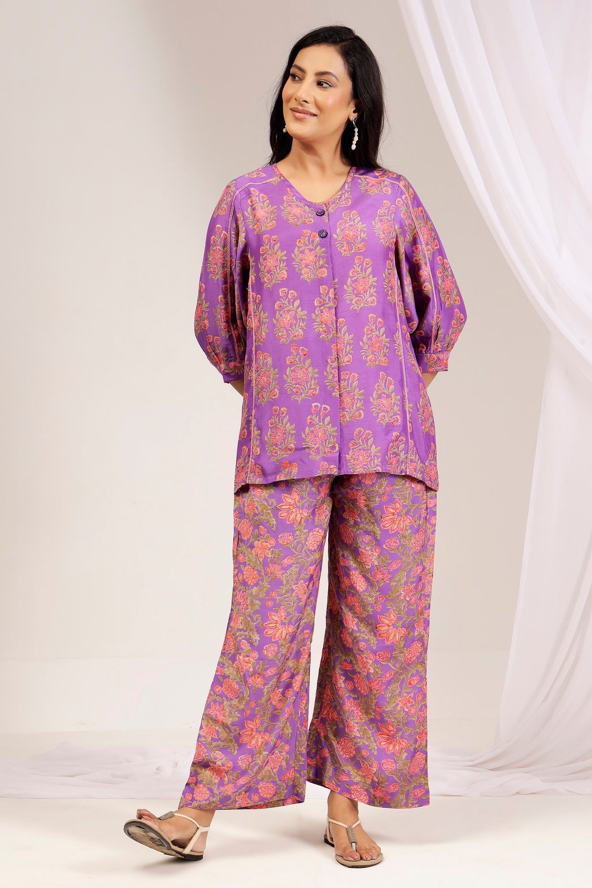 Muslin Viscose Shirt and Bell-Bottom Co-Ord Set