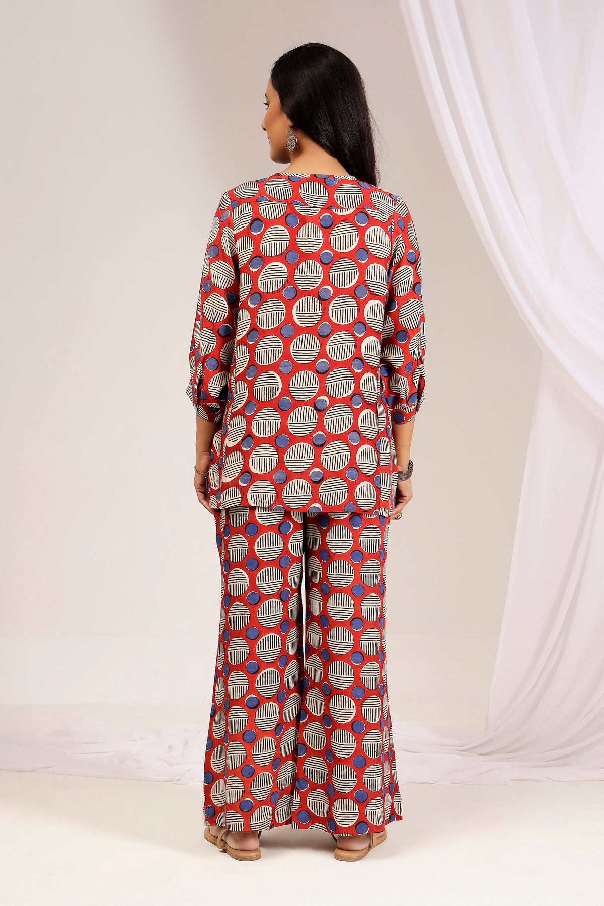 Rust Brick Geometric Bagru Print Muslin Cotton Co-Ord Set
