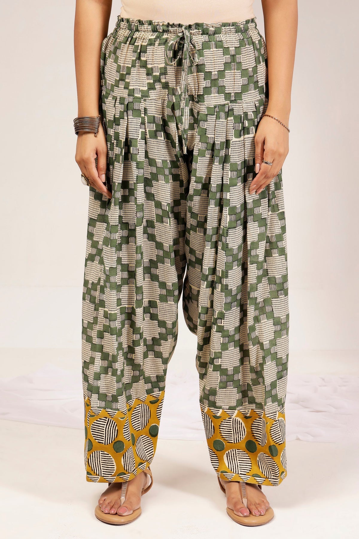 Mustard Geometric Muslin Farshi Salwar Co-ord Set