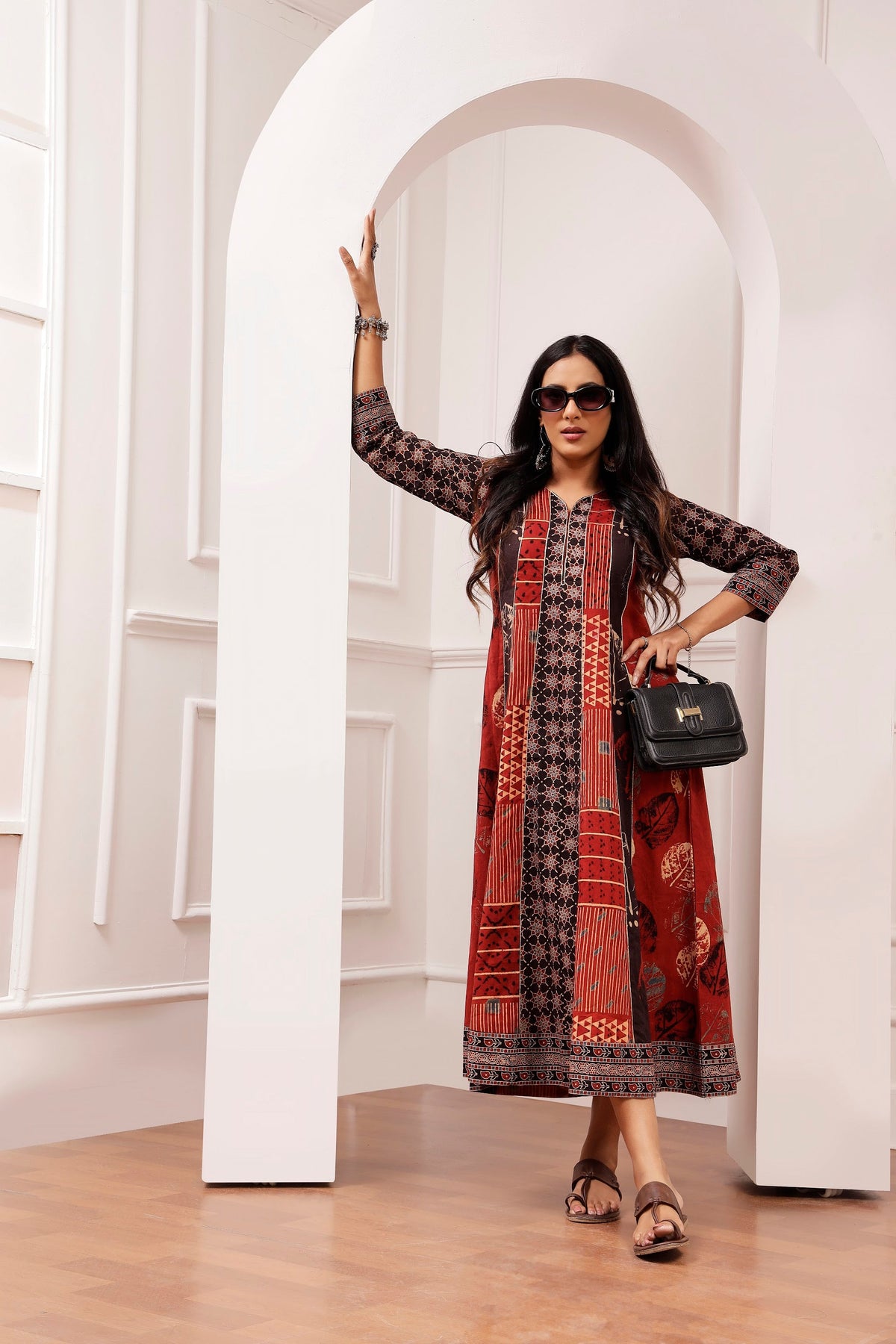 Signature Ajrakh Multi-Panel Gota Work A-Line Dress
