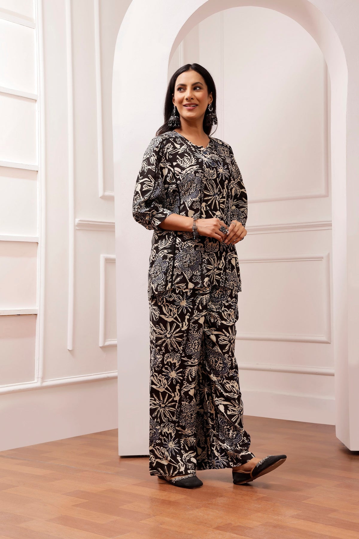 Midnight charcoal Bagru Print Muslin Lounge Co-ord Set