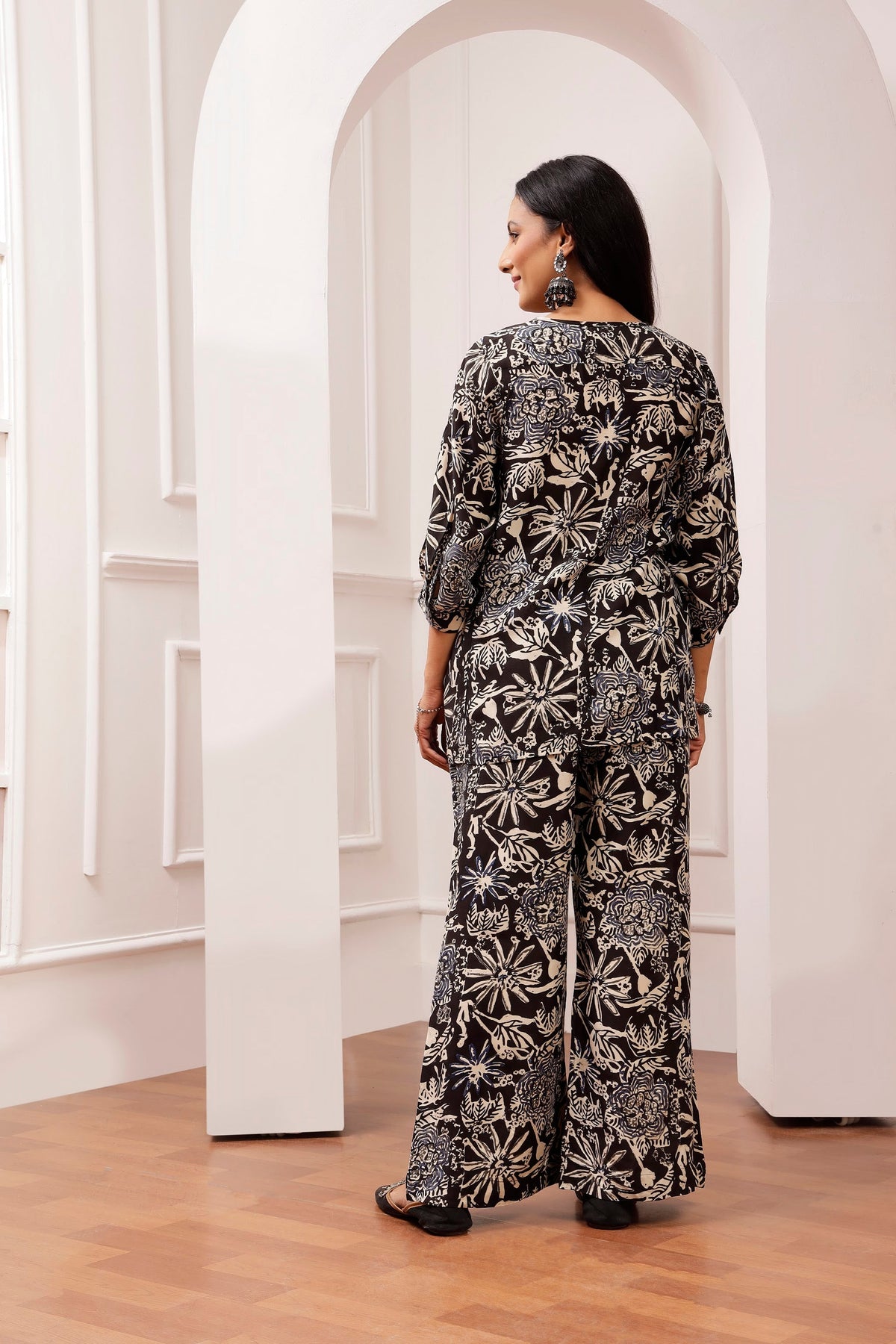 Midnight charcoal Bagru Print Muslin Lounge Co-ord Set