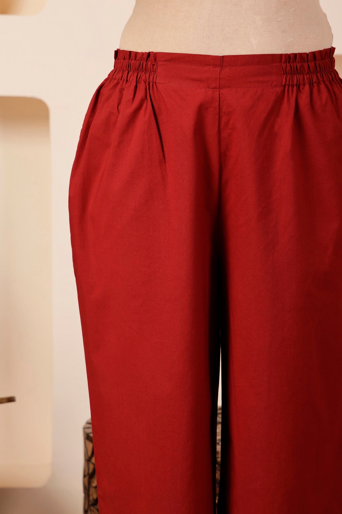 Brick Red Poplin Co-ord Set with Sequin Flower Cutouts