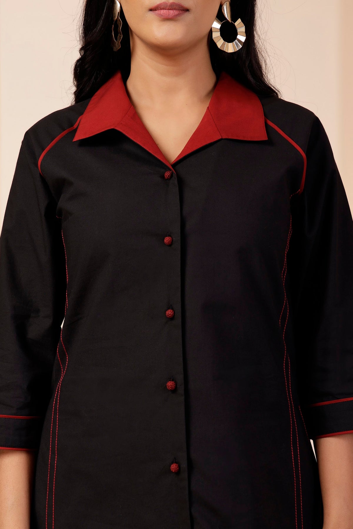 Onyx Black Poplin A-Line Front-Open Dress
