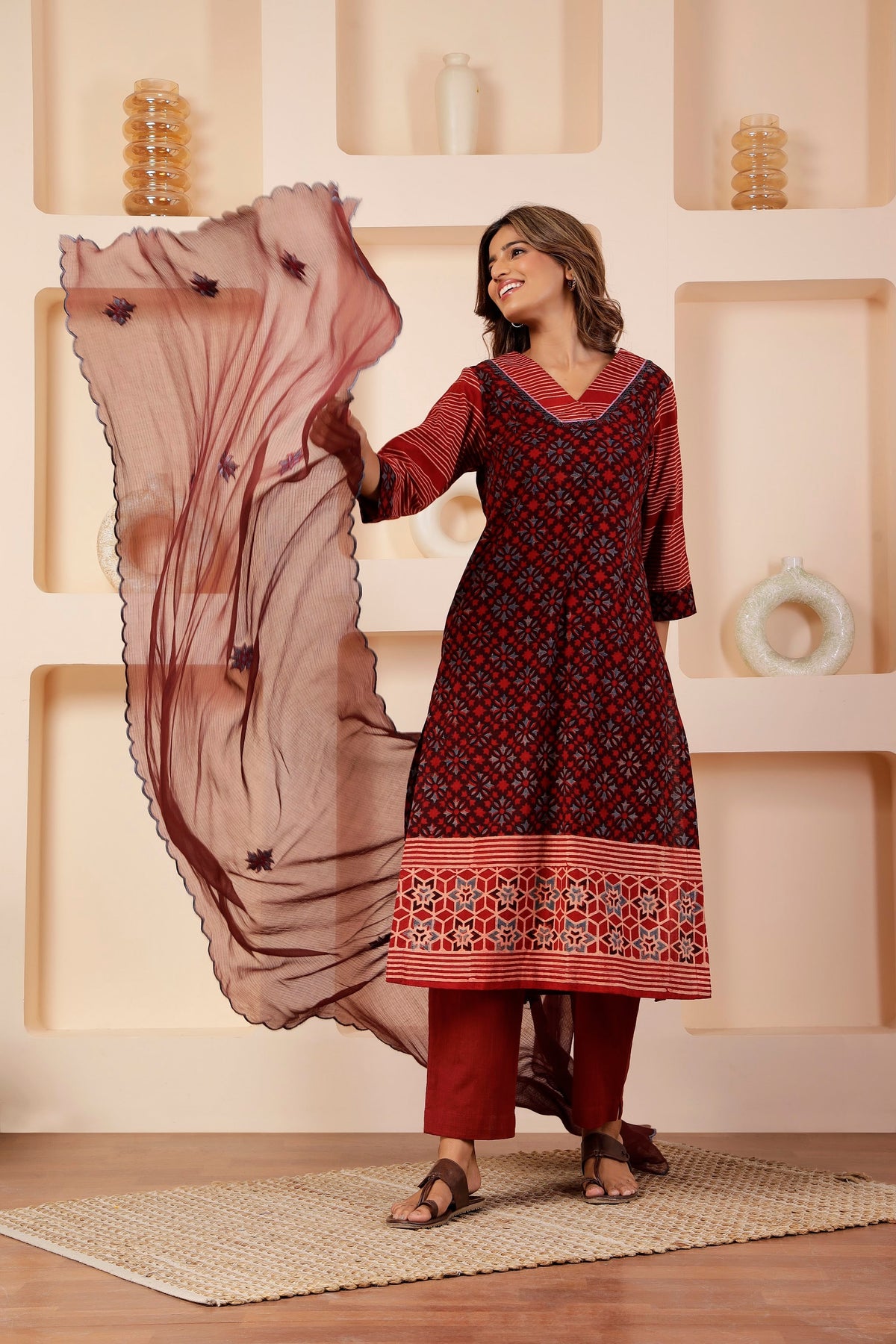 Heritage Ajrakh Placement Print 3-Piece Salwar Suit Set
