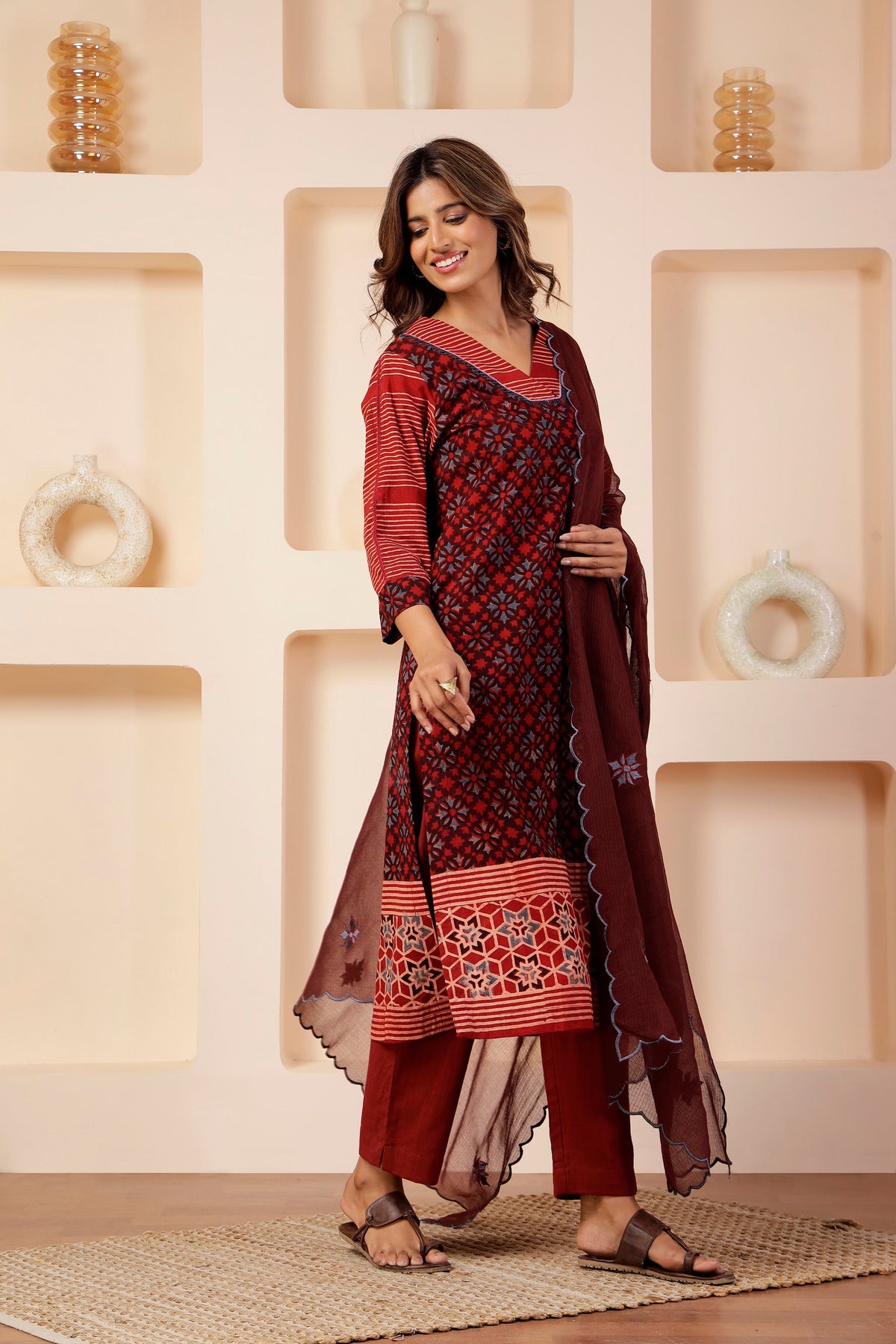 Heritage Ajrakh Placement Print 3-Piece Salwar Suit Set