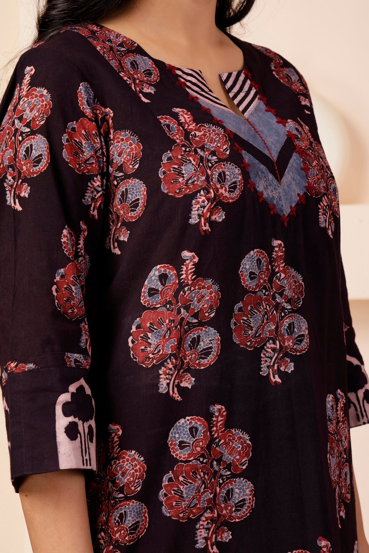 Plum-Espresso Ajrakh Placement Print 3-Piece Salwar Suit Set