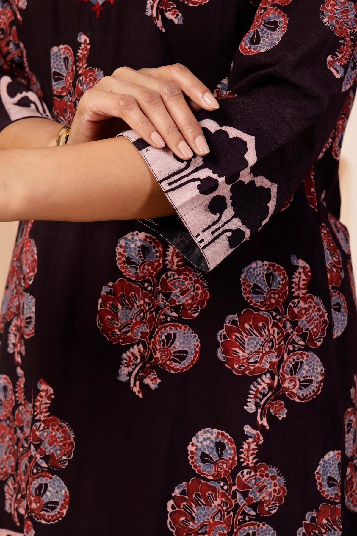 Plum-Espresso Ajrakh Placement Print 3-Piece Salwar Suit Set