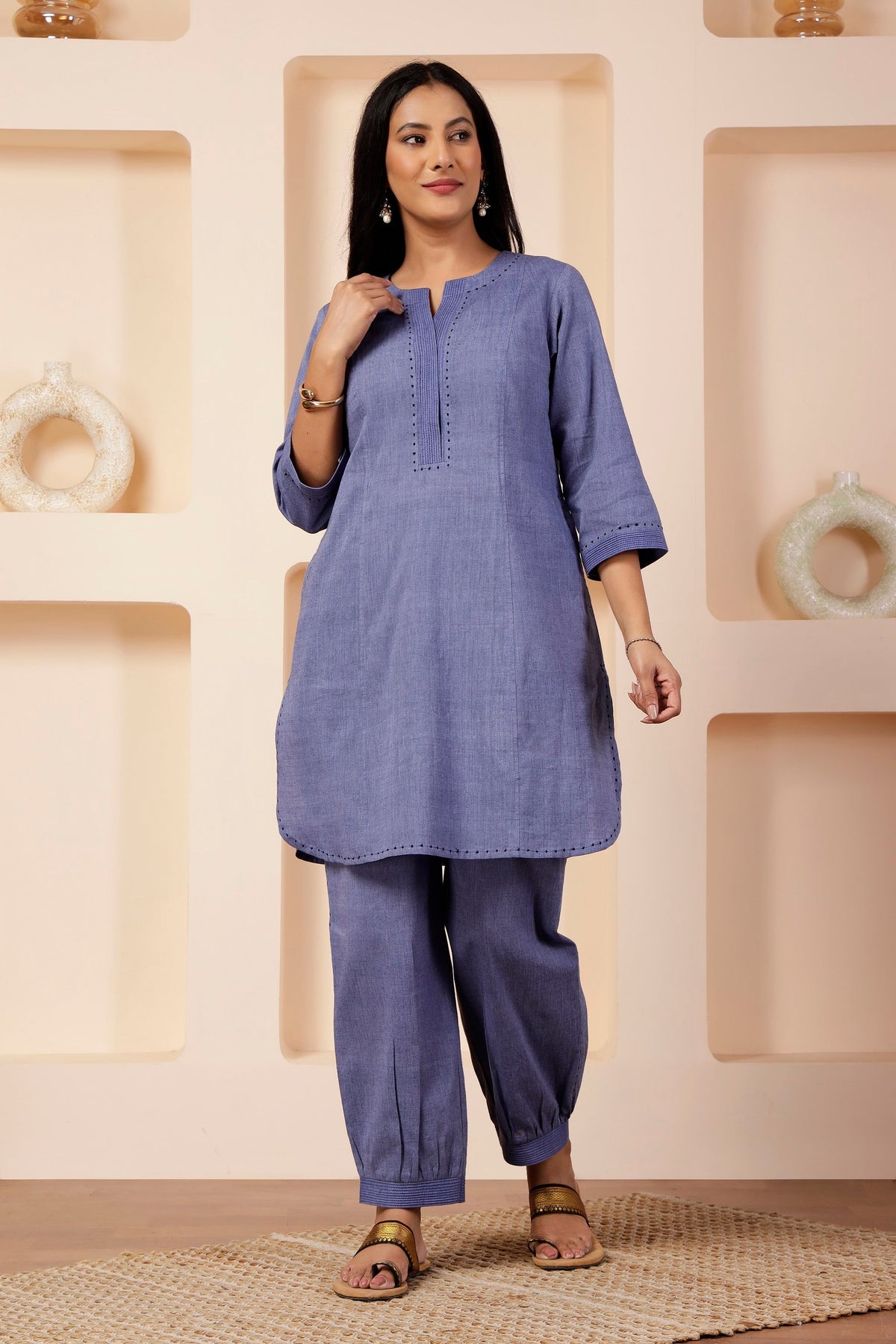 Lavender Blue Shot Cotton Tunic & Salwar Pant Set