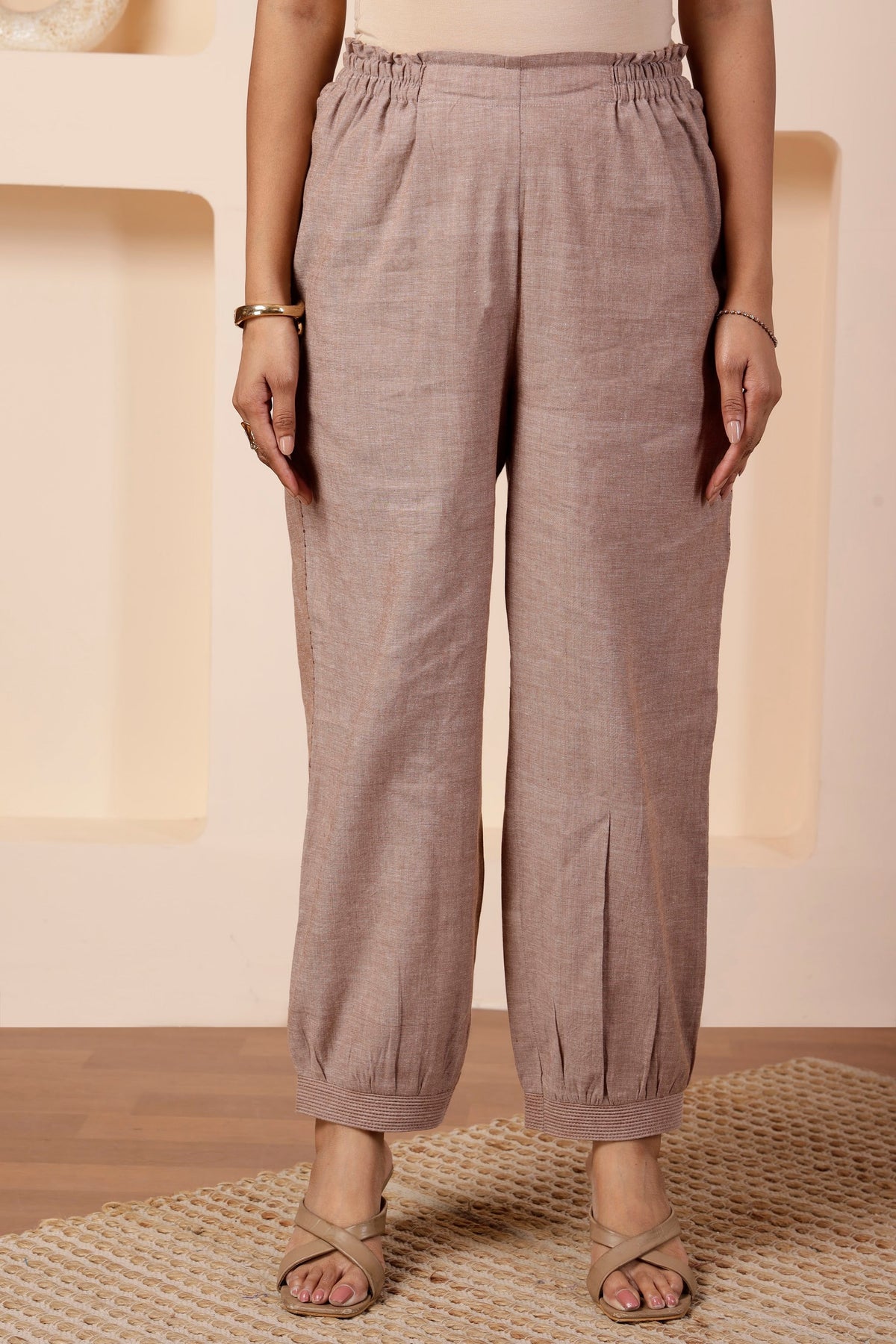 Taupe Handwoven Cotton Mid-Length Tunic & Salwar Co-ord Set