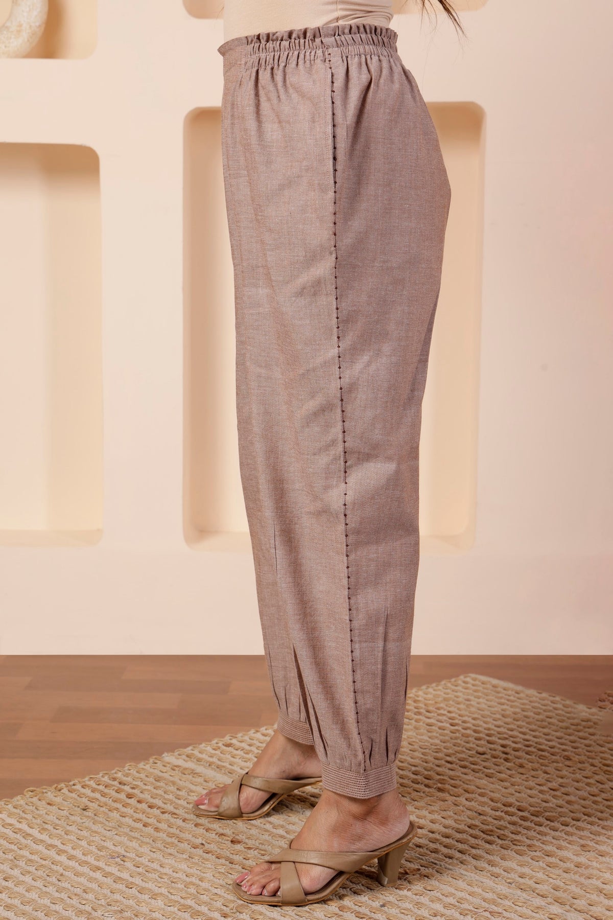 Taupe Handwoven Cotton Mid-Length Tunic & Salwar Co-ord Set