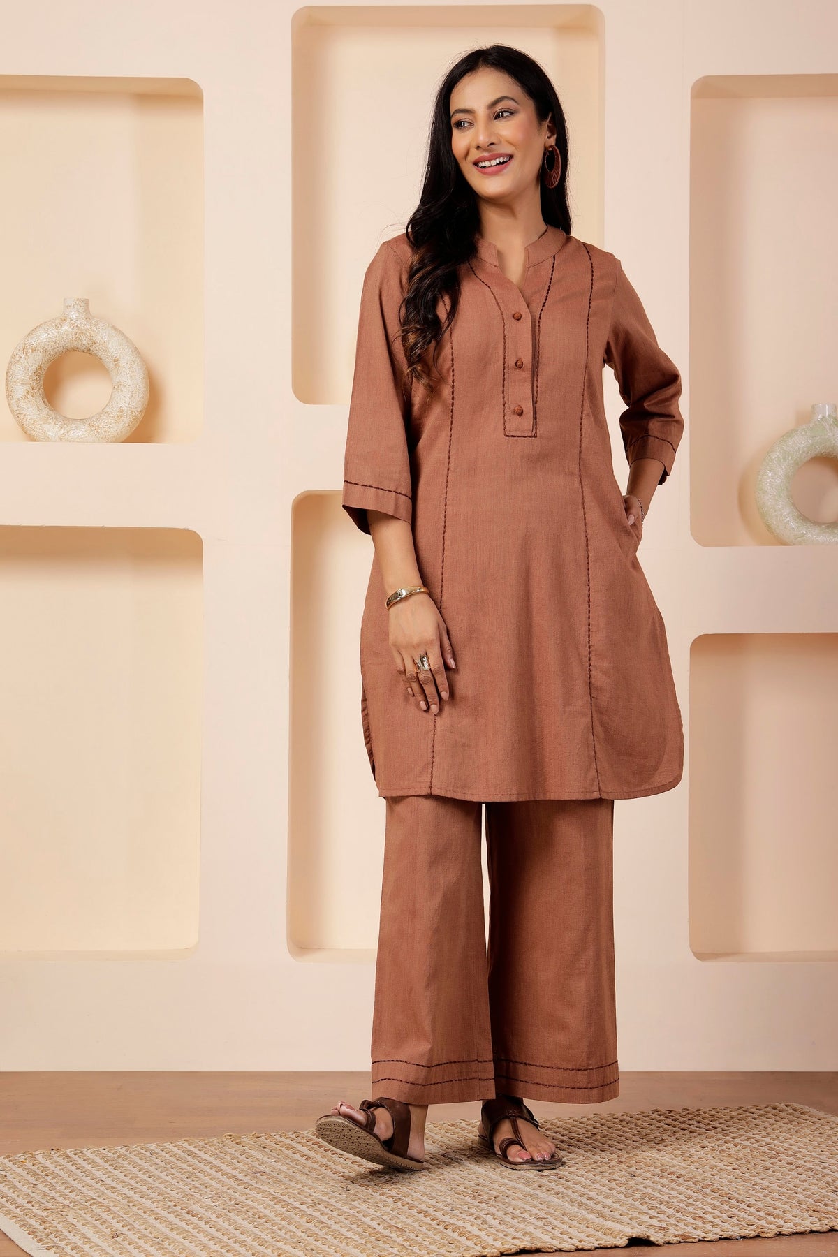 Chestnut Khadi Handwoven Shot Cotton Co-ord Set