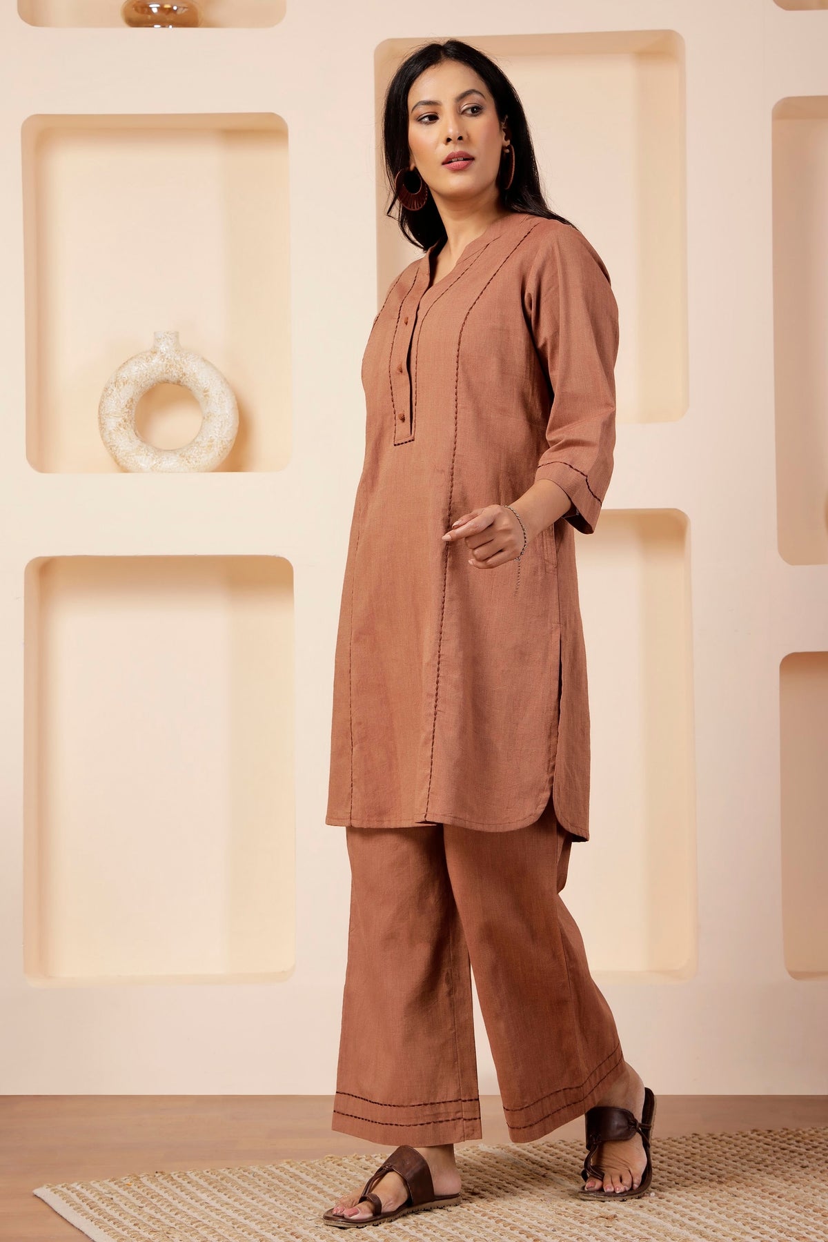 Chestnut Khadi Handwoven Shot Cotton Co-ord Set