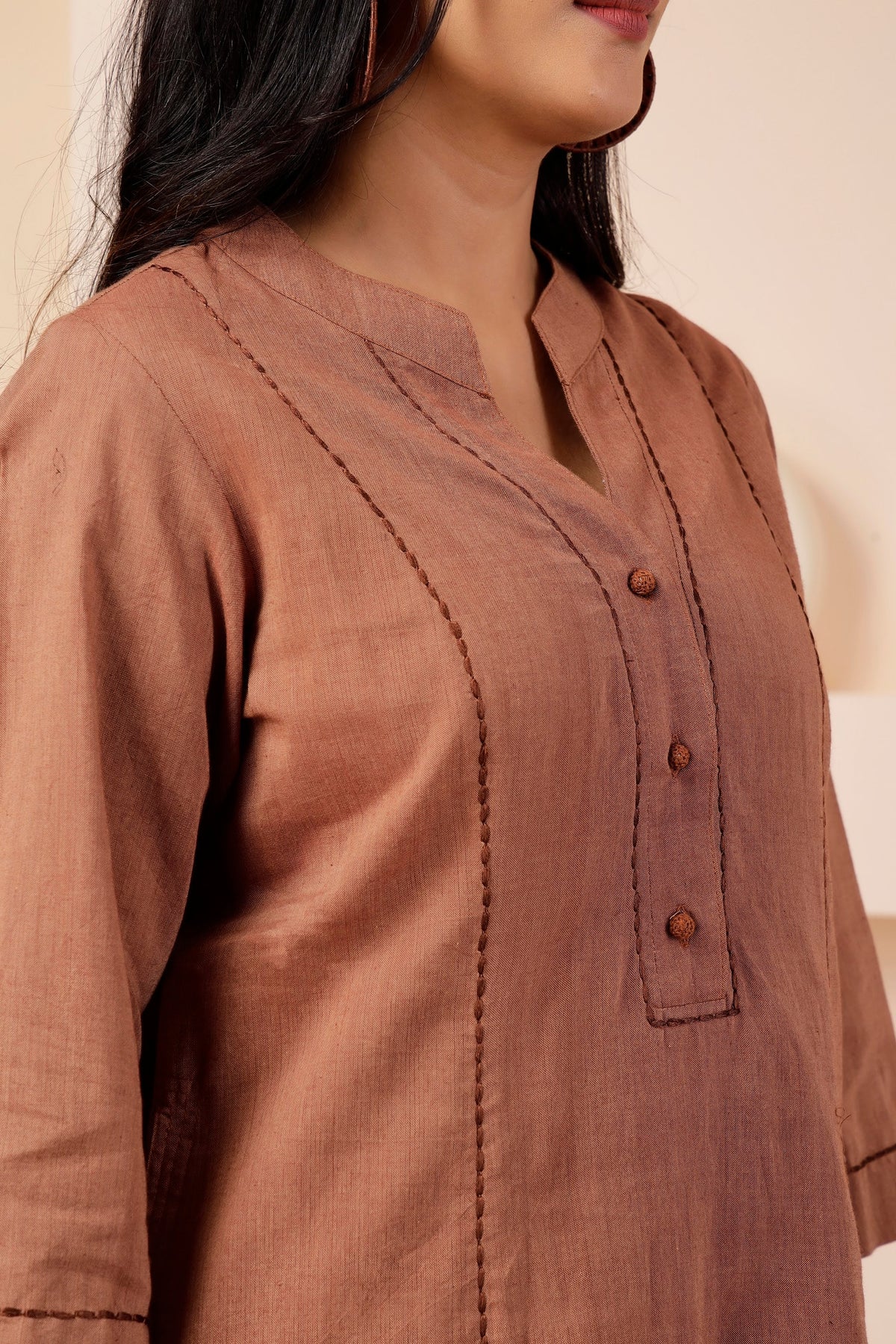 Chestnut Khadi Handwoven Shot Cotton Co-ord Set