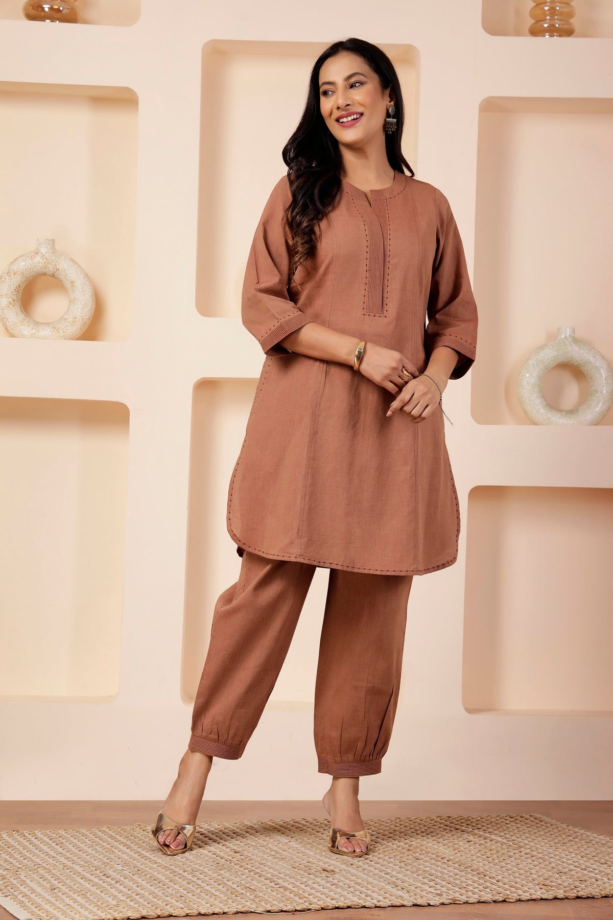 Taupe Handwoven Khadi Cotton Salwar Co-ord Set