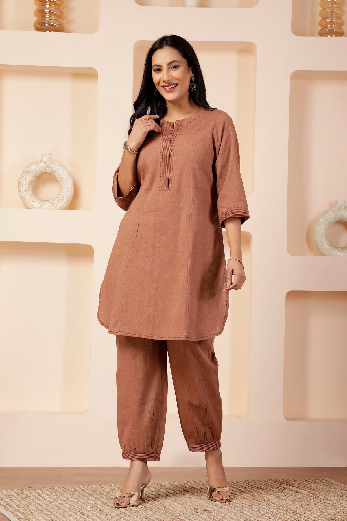 Taupe Handwoven Khadi Cotton Salwar Co-ord Set