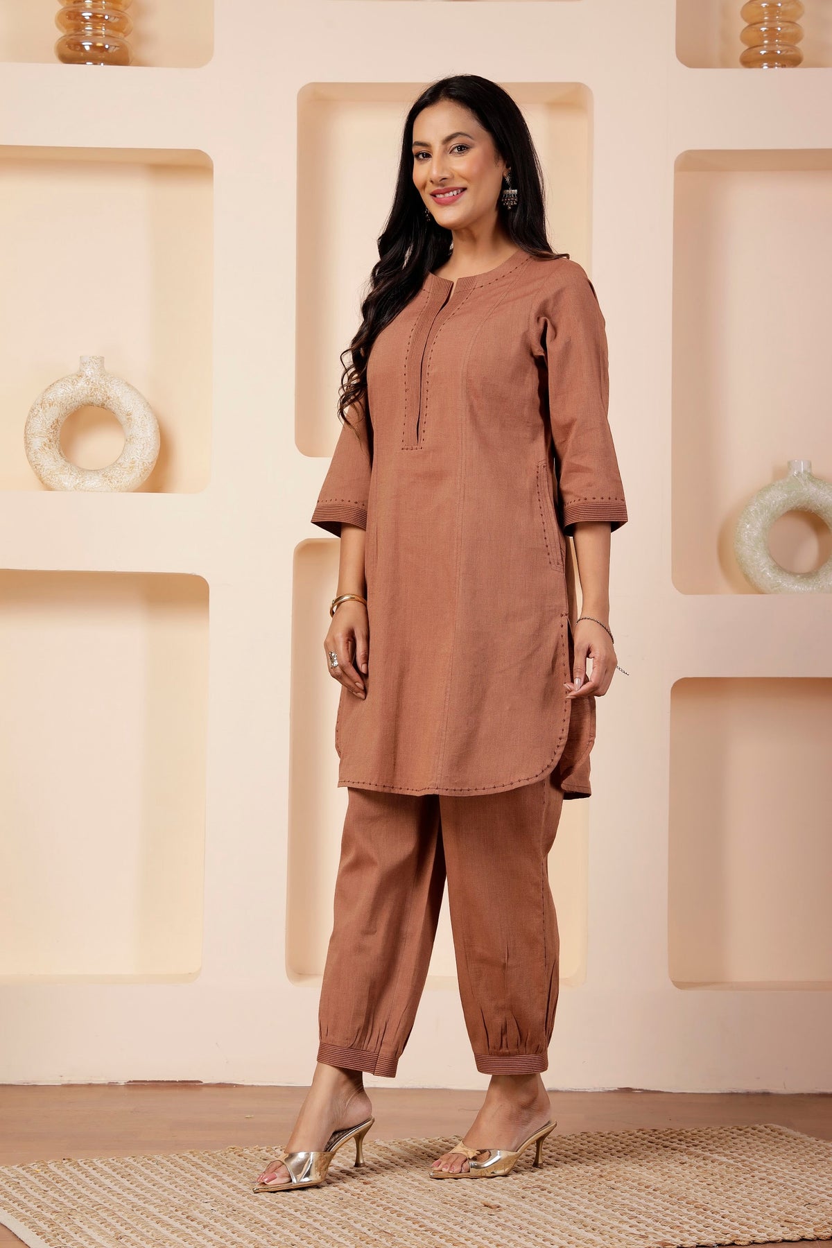 Taupe Handwoven Khadi Cotton Salwar Co-ord Set